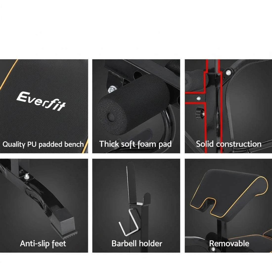 6 Everfit Weight Bench 10 in 1 Bench Press Home Gym Station 330kg Capacity - Black, 6 of 6