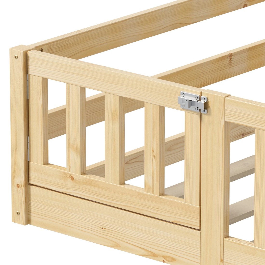 10 Oikiture Single Kids Bed Frame with Gate Fence Wood - Natural, 10 of 10