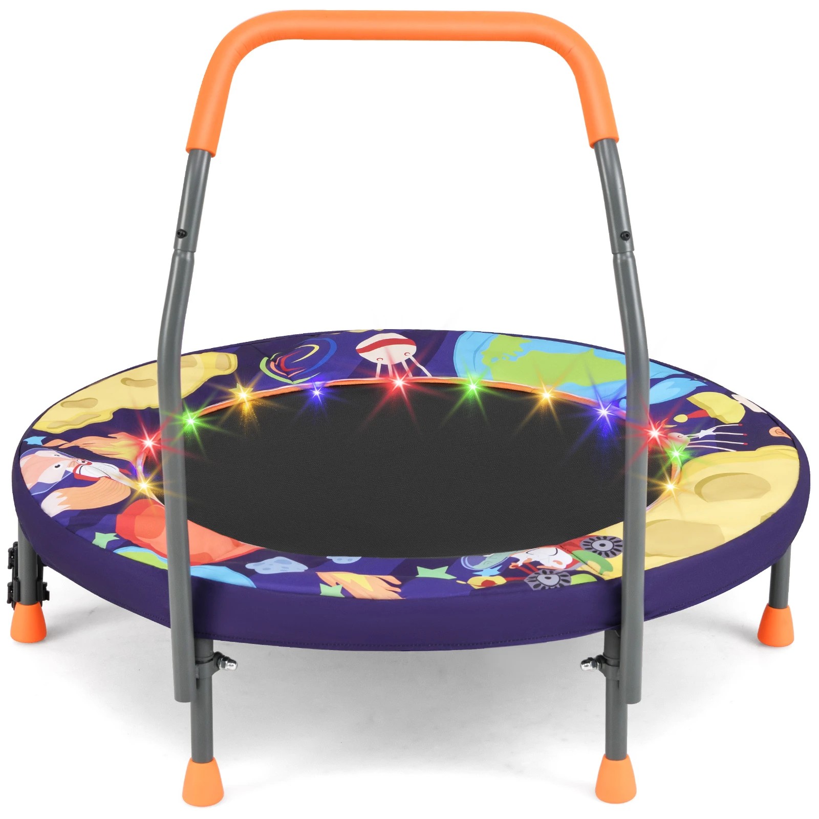 1 Costway Foldable Kids Trampoline Mini Play Bouncer w/20 LED Lights & Foam Handlebar, 1 of 4