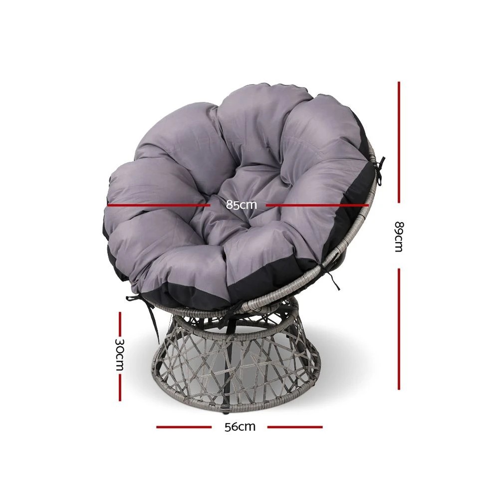 2 Gardeon Outdoor Lounge Setting Papasan Chair Wicker Table Garden Furniture - Grey, 2 of 6