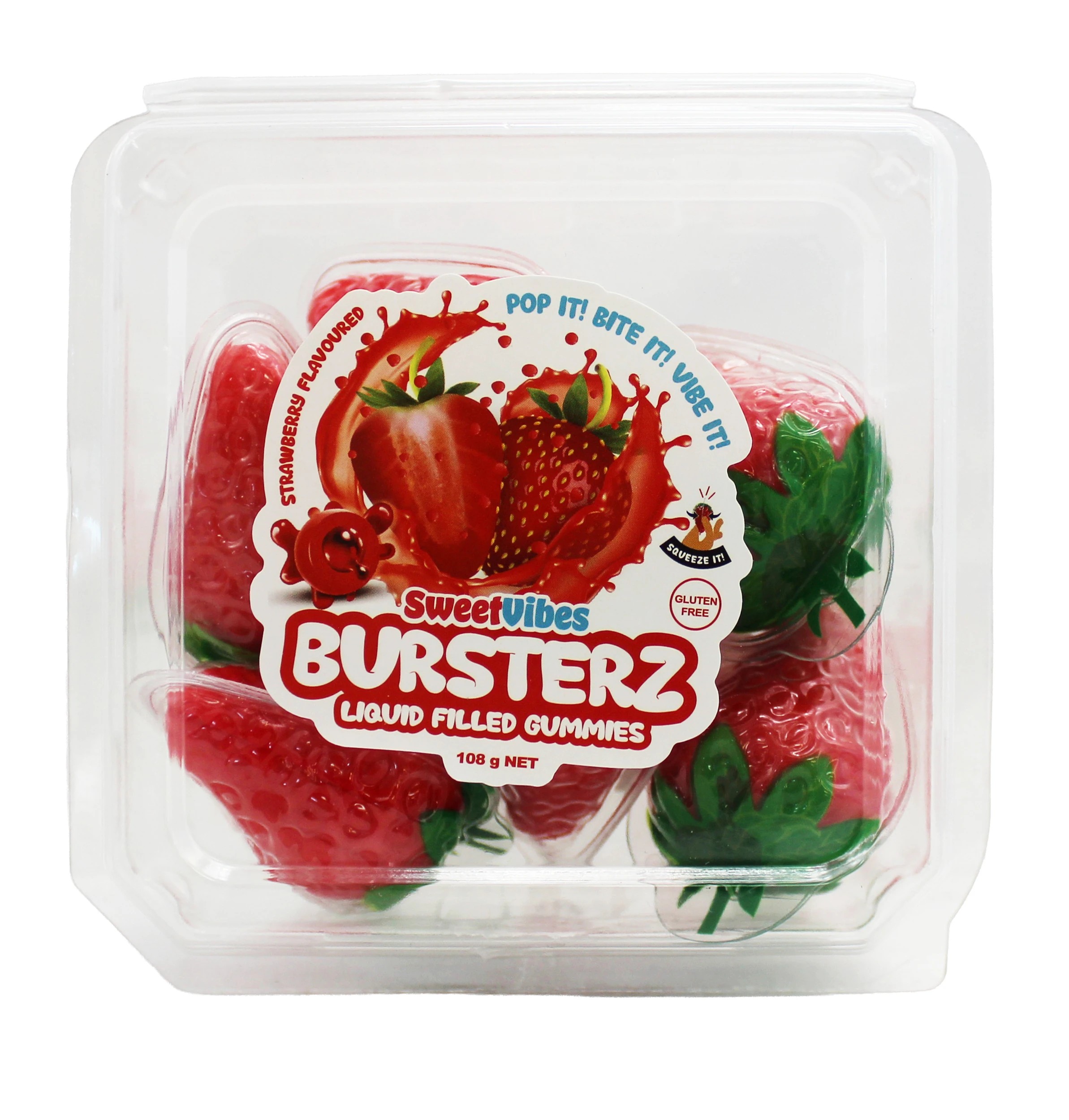 1 SweetVibes Bursterz Liquid Filled Gummies 108g - Strawberry, 1 of 2
