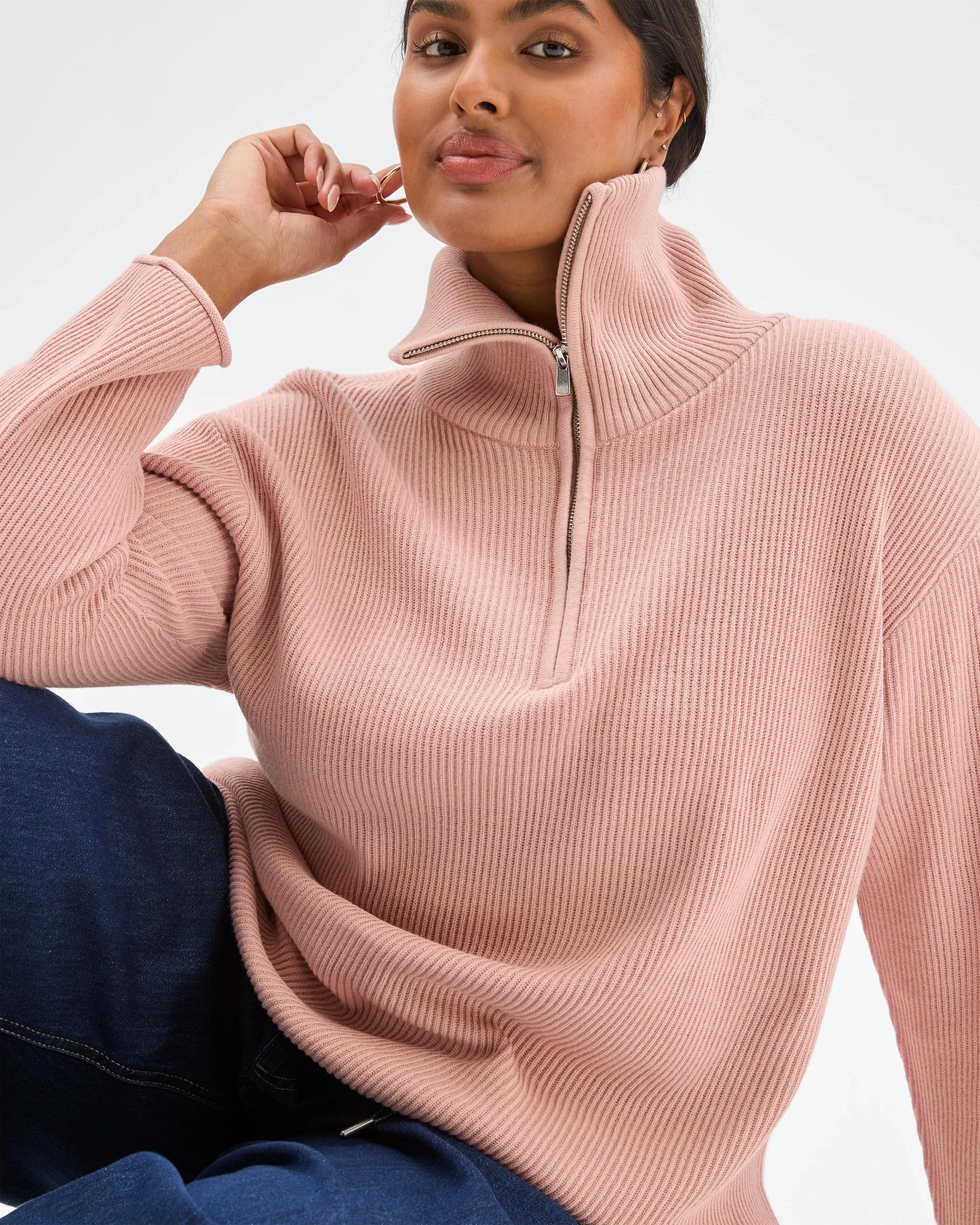 2 Target Curve Plus Size Australian Cotton Blend 1/4 Zip Jumper BLUSH, 2 of 7