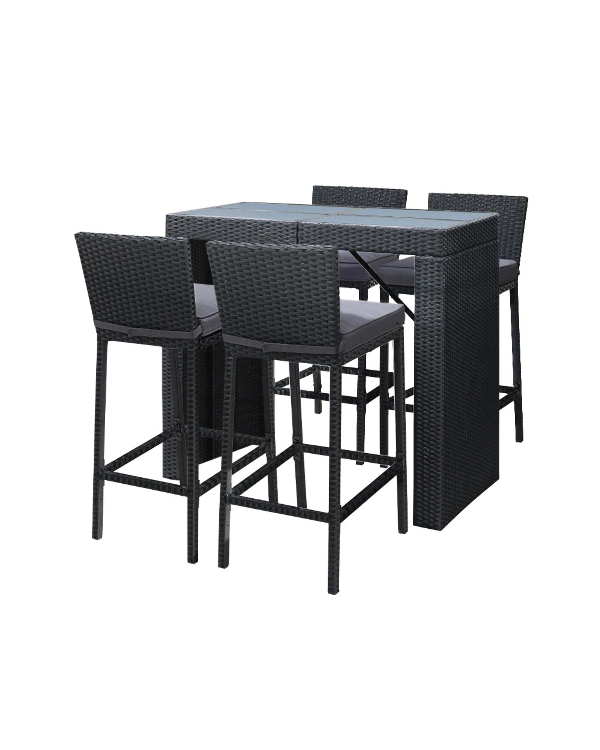 1 Gardeon 5-Piece Outdoor Bar Set Dining Table Stools Wicker Patio Setting - Black, 1 of 8