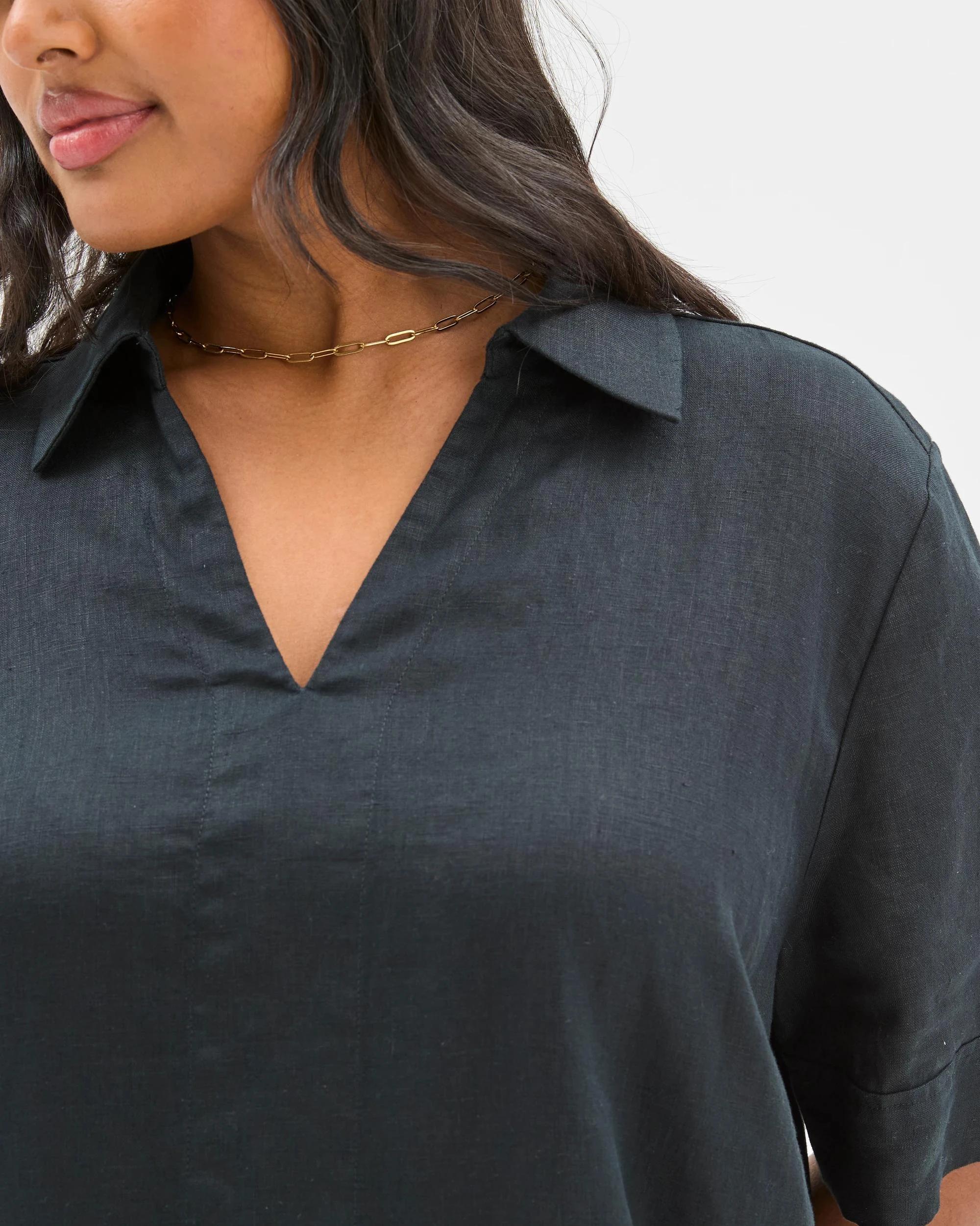 5 Target Curve Plus Size European Linen Popover Dress BLACK, 5 of 5