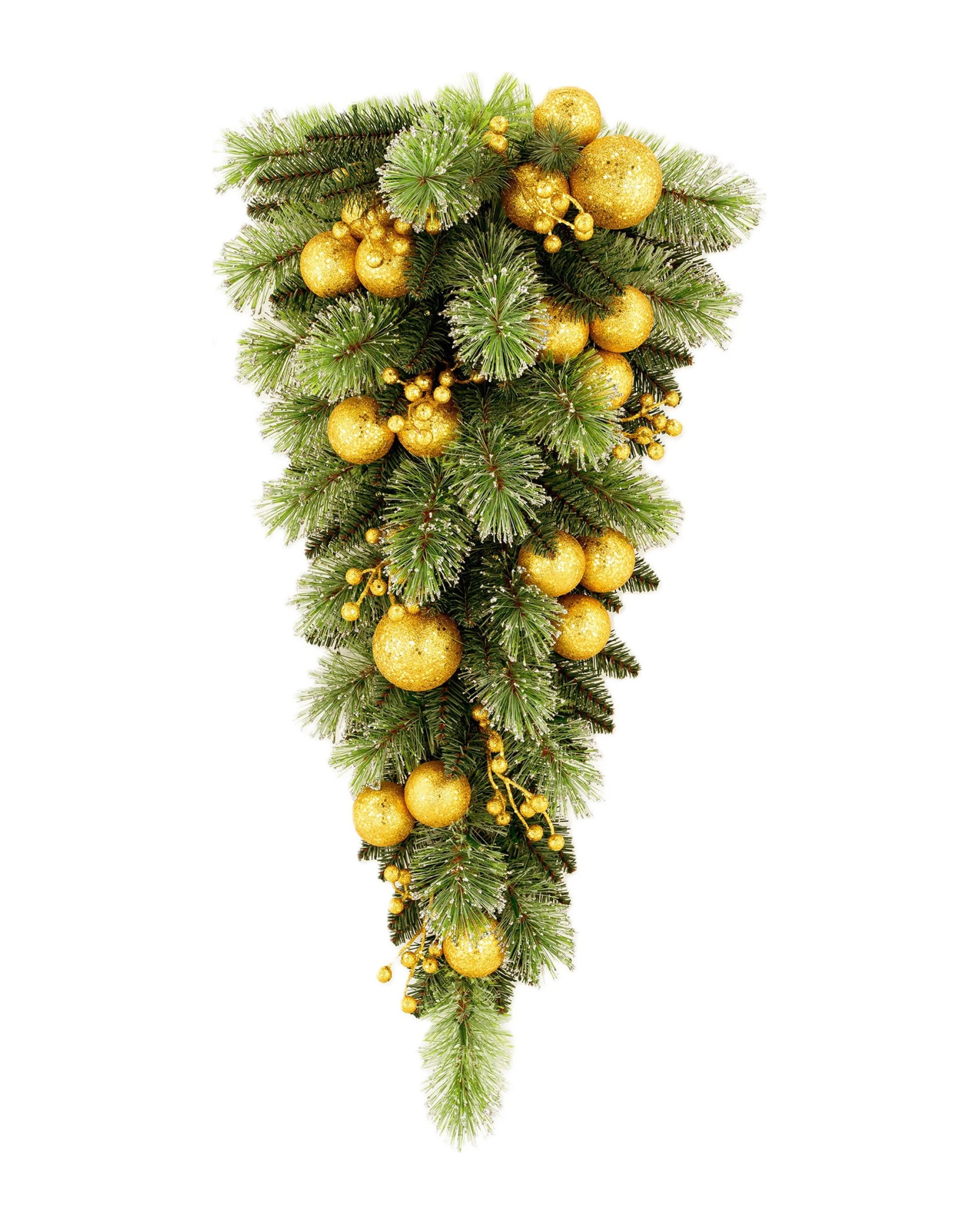 5 Christabelle 90cm Gold Christmas Teardrop Wreath Pre Lit Warm White LED Timer Baubles Berries Front Door Xmas Decoration, 5 of 10