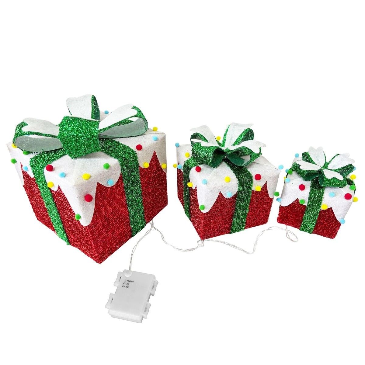 1 AUSWAY LED Christmas Lights Decorations Outside String Lighted Red Gift Boxes, 1 of 7