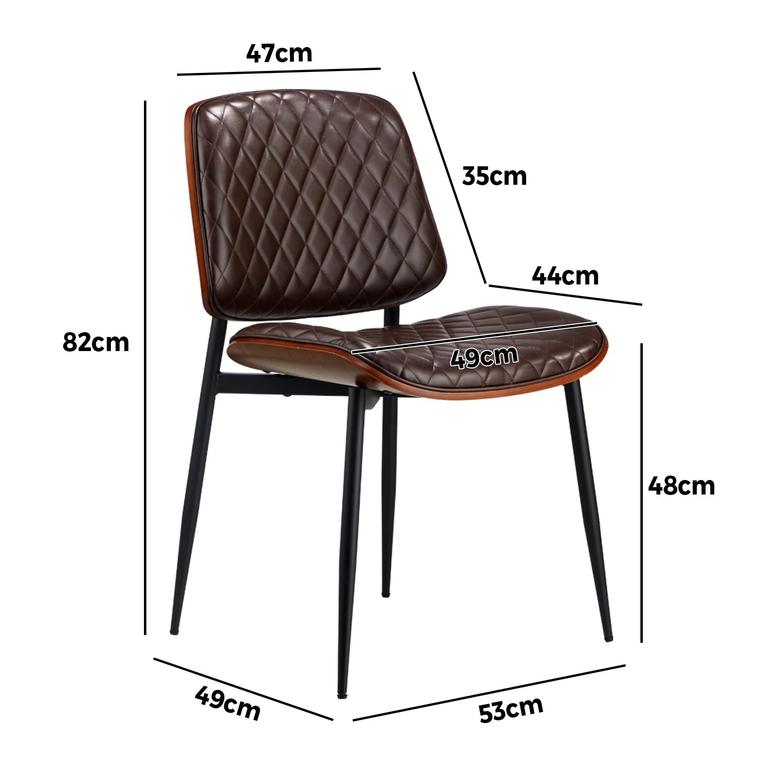 3 Oikiture 2x Dining Chairs Retro Faux Leather Solid Beech Wood Metal Legs
 - Brown, 3 of 10