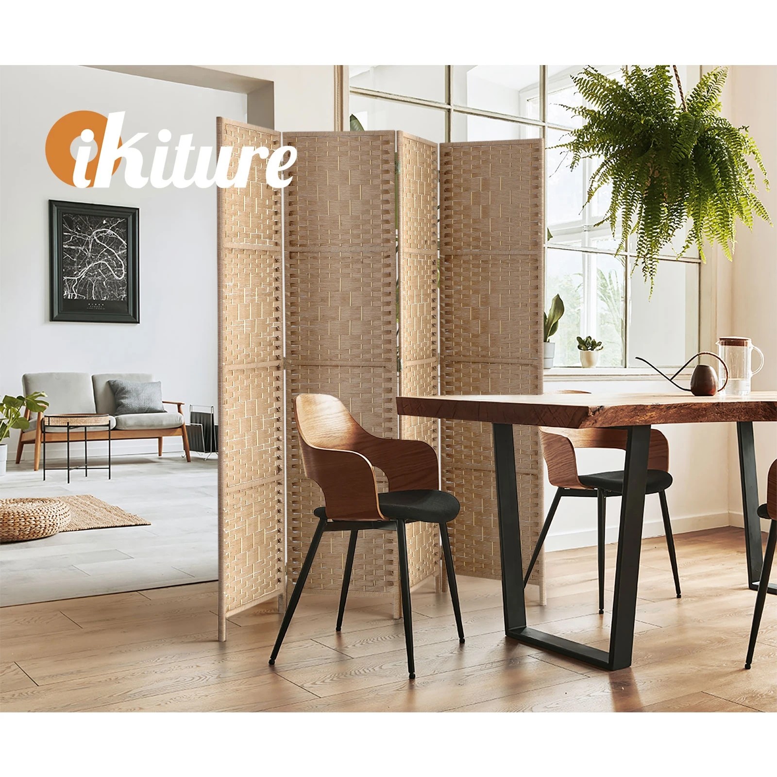 6 Oikiture 4 Panel Room Divider Screen Privacy Dividers - Natural, 6 of 10