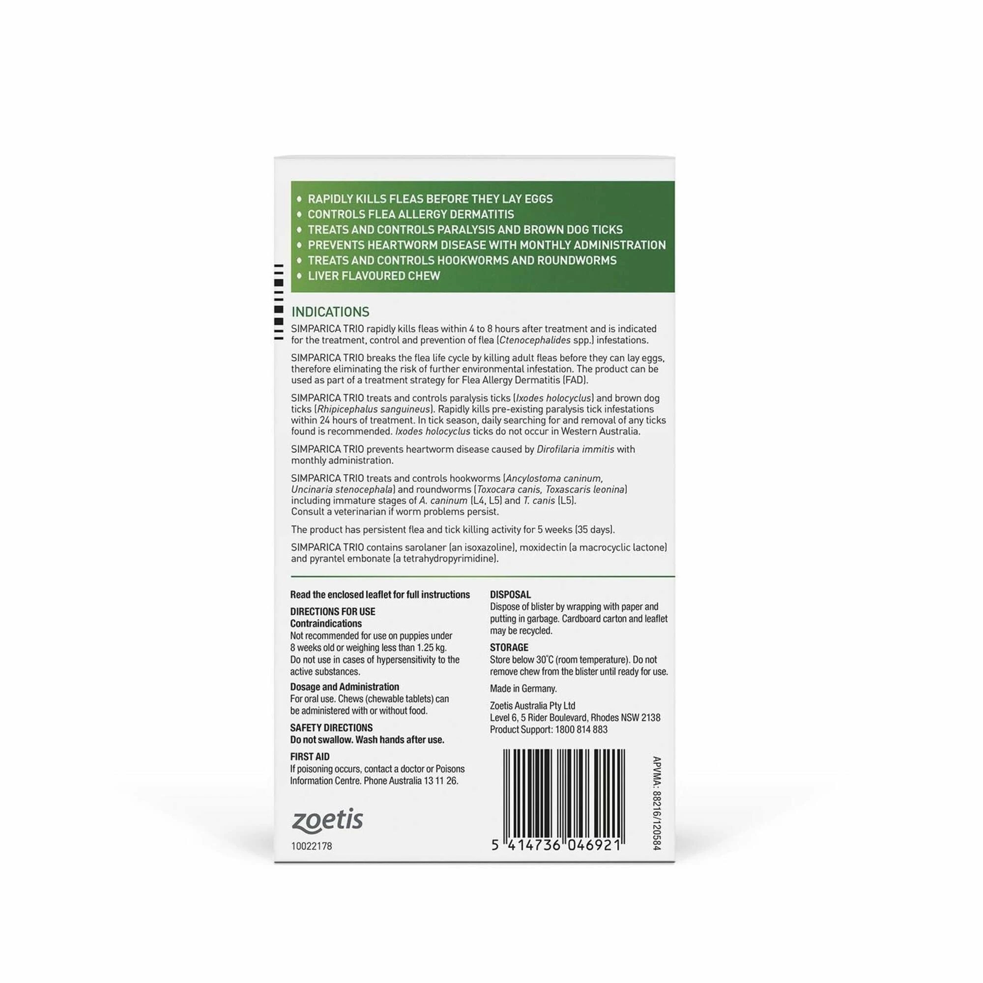 2 Simparica Trio For Dogs 20.1- 40kg Green Large - 6 Pack, 2 of 2