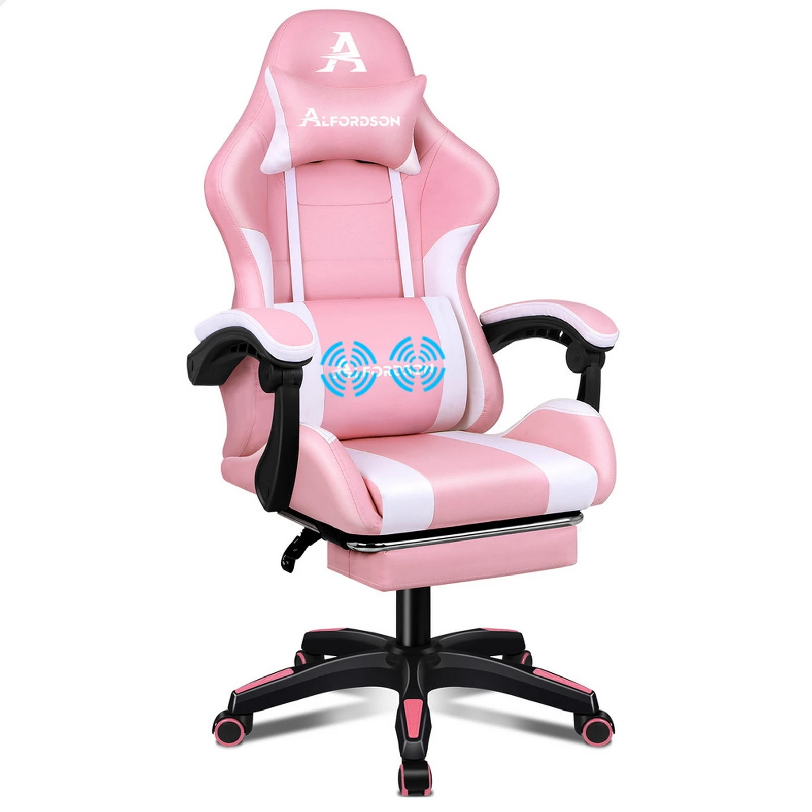 1 Alfordson Gaming Office Chair Extra Large Pillow Racing Executive Footrest Seat - Pink, 1 of 10