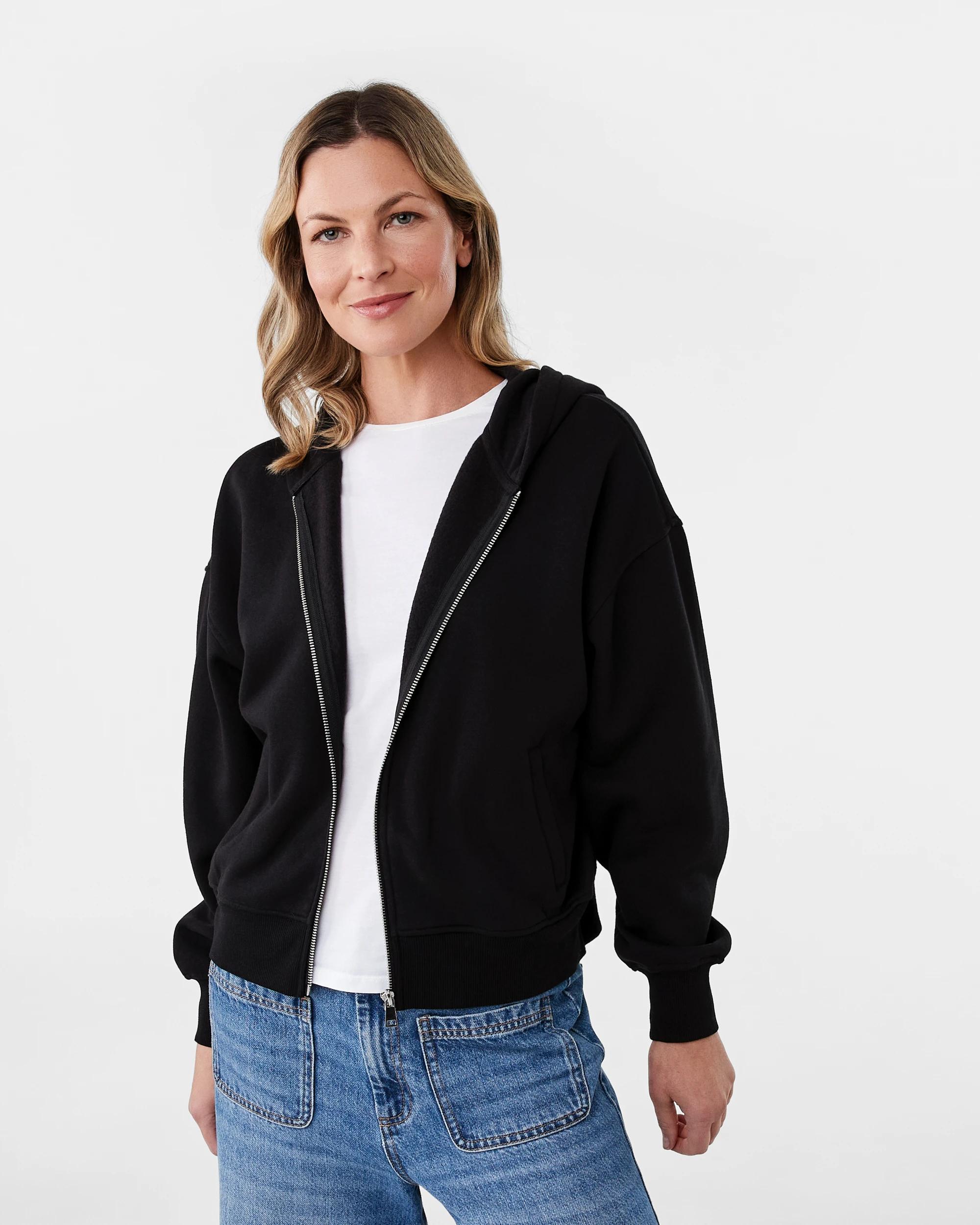 1 Relaxed Zip Through Hoodie Black, 1 of 8