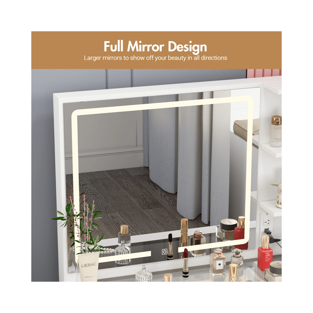 9 Advwin Dressing Table Stool Set Charging Station Lights Glass Tabletop Vanity Desk, 9 of 10