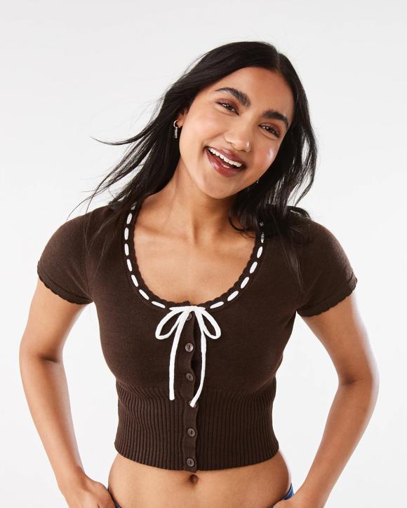 Short Sleeve Ribbon Detail Cardigan