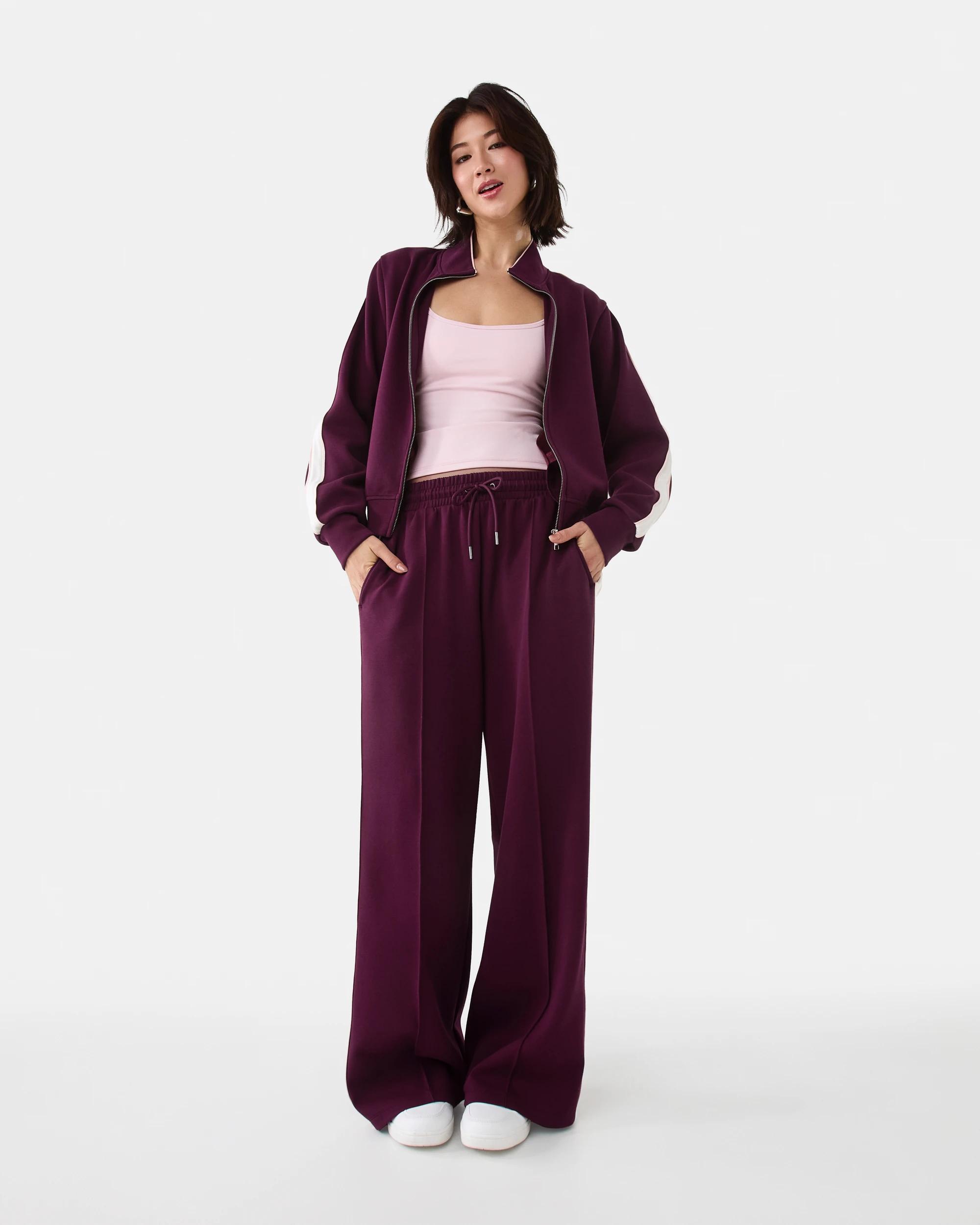 2 Active Womens Retro Wide Leg Trackpants Royal Burg, 2 of 9
