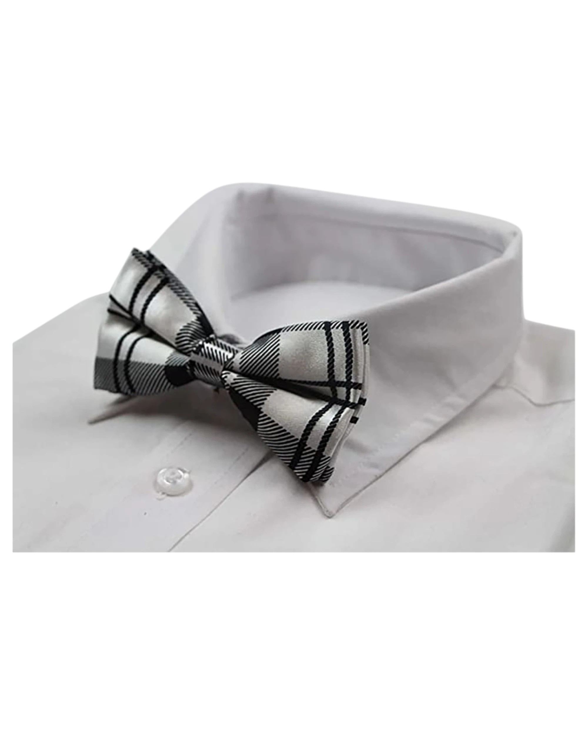 1 Zasel Mens Black & White Tarten Plaid Patterned Bow Tie, 1 of 2