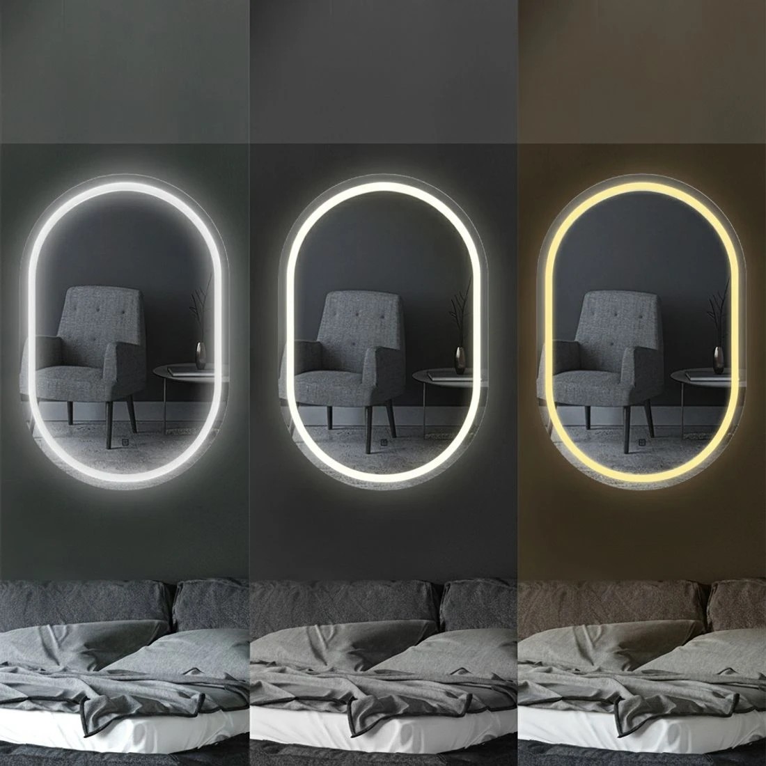 4 Embellir 2 LED Wall Mirror With Light 50X75CM Bathroom Decor Oval Mirrors Vanity - Clear, 4 of 5