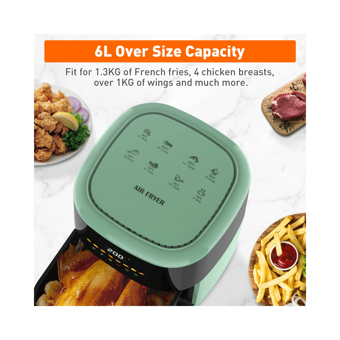 3 Advwin 6l Air Fryer Oil-less Healthy Electric Cooker Kitchen Oven 8 Preset Set Led Touch Digital Screen, 3 of 8