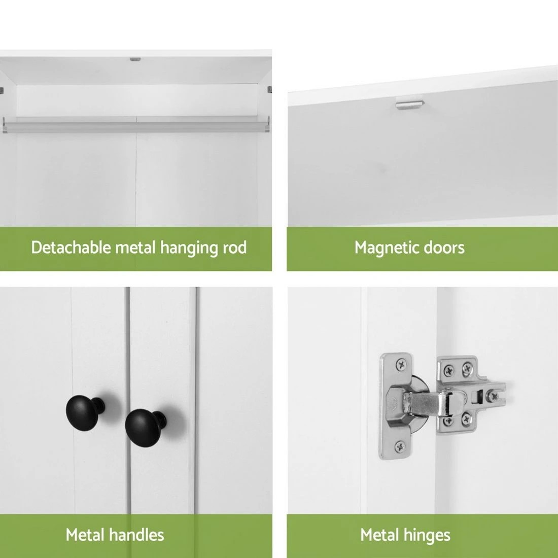 8 Artiss Wardrobe Clothes Closet Storage Organizer with 2 Doors - White, 8 of 8