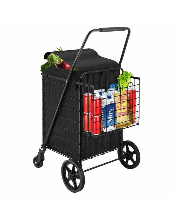 AUSWAY Folding Shopping Cart Trolley Portable Grocery Bag Storage Basket
