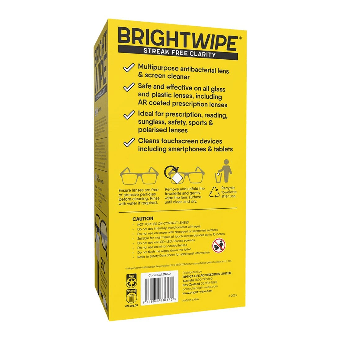 3 Brightwipe Lens Cleaner Wipes 250 Pack, 3 of 3