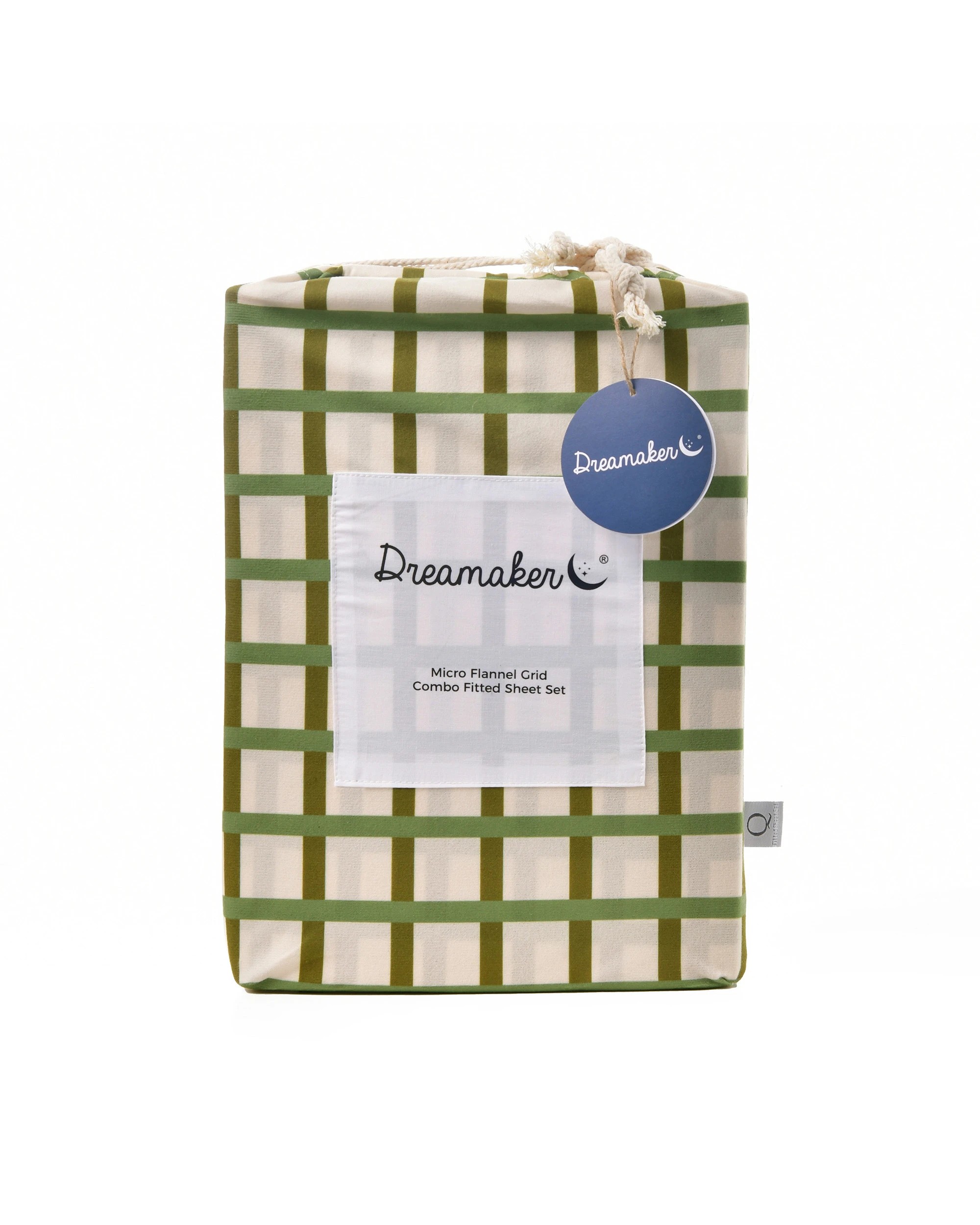 7 Dreamaker Micro Flannel Grid Combo Fitted Sheet Set - Super King Bed - Olive, 7 of 7