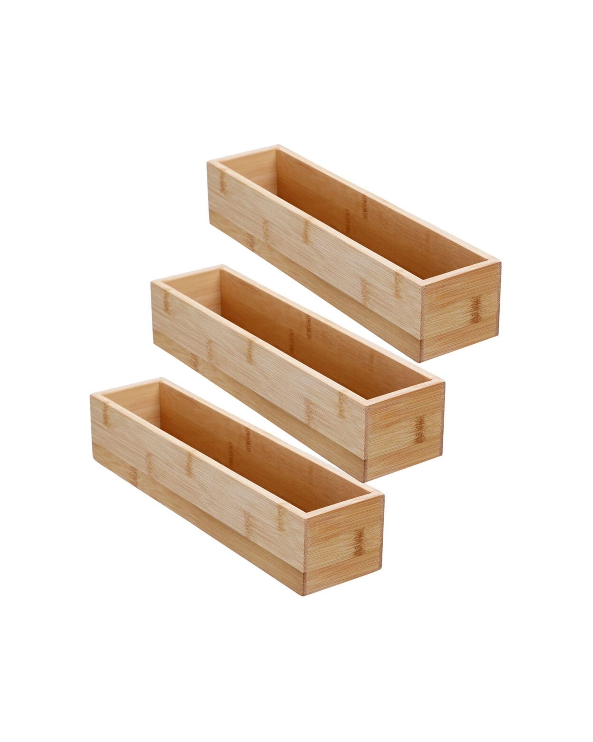 1 Boxsweden 3PK Bamboo Organisation Tray Modular Stackable Durable 30x7.5x7cm - Natural, 1 of 3
