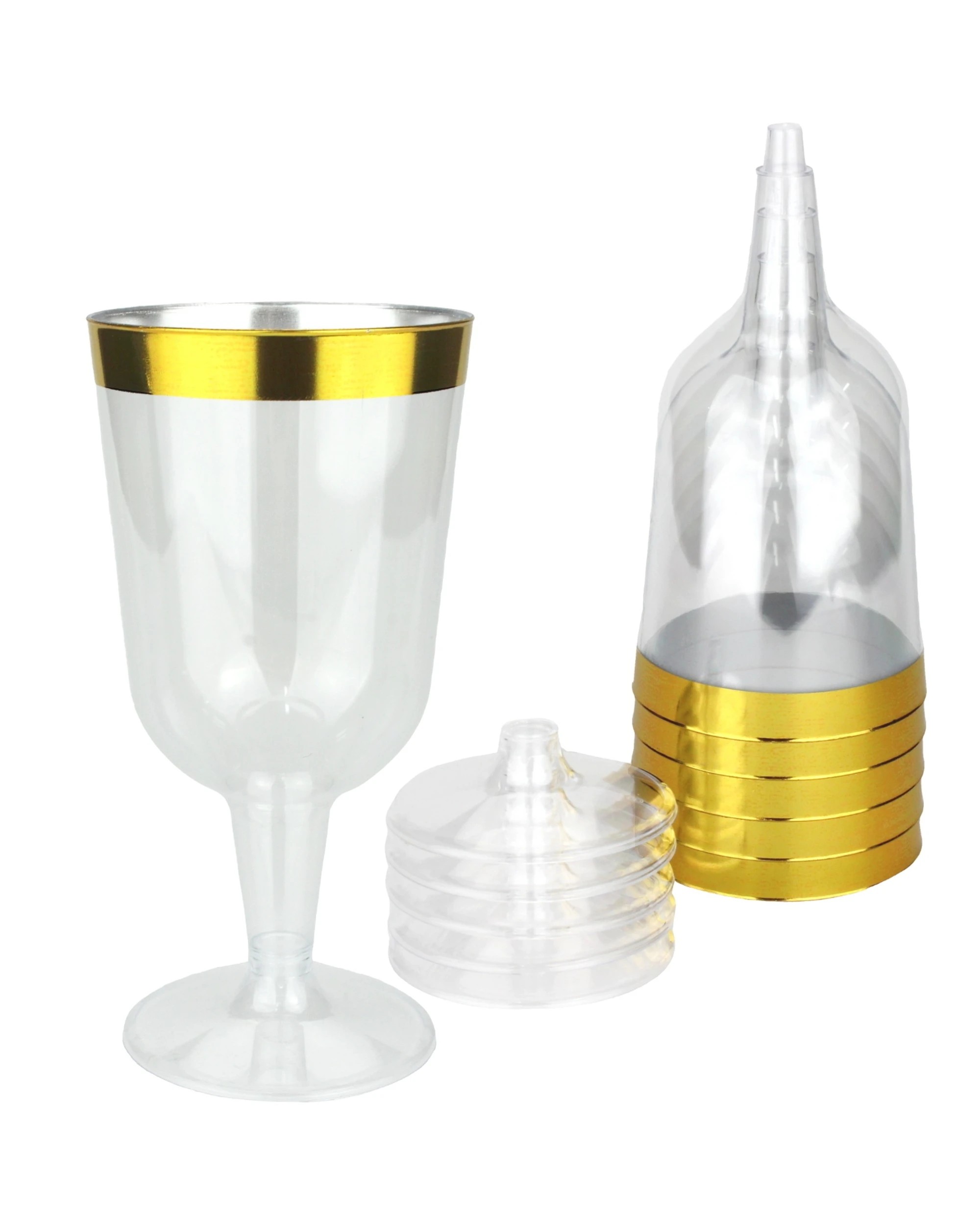 1 Partyware Gold Trim Plastic Wine Glasses Pack of 6 - Gold, 1 of 3