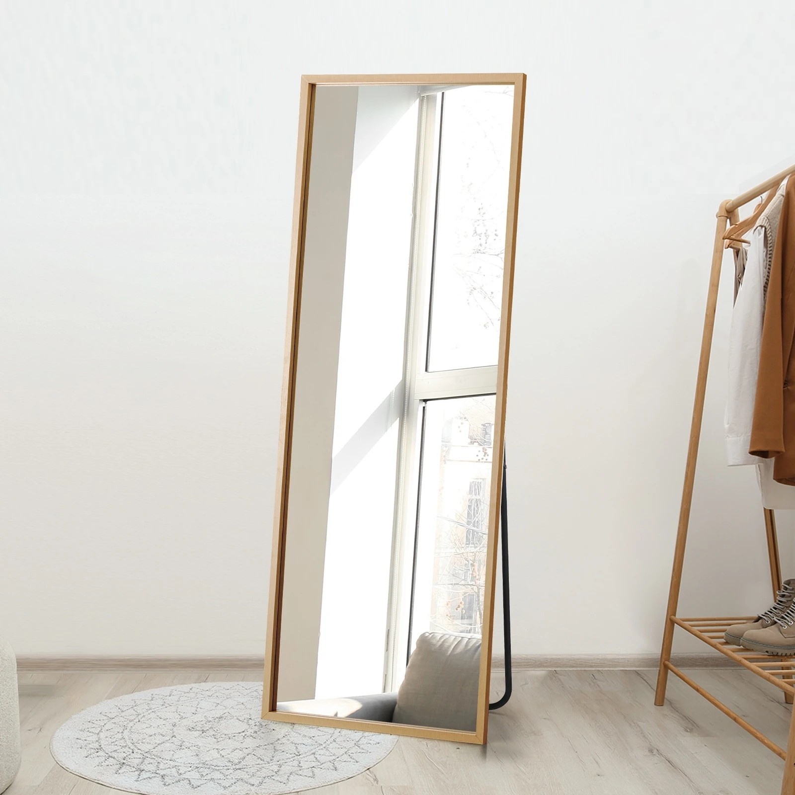 4 Oikiture Wood 166x60cm Full Length Mirror Rectangle Floor Mirrors Free Standing
 - Natural, 4 of 9