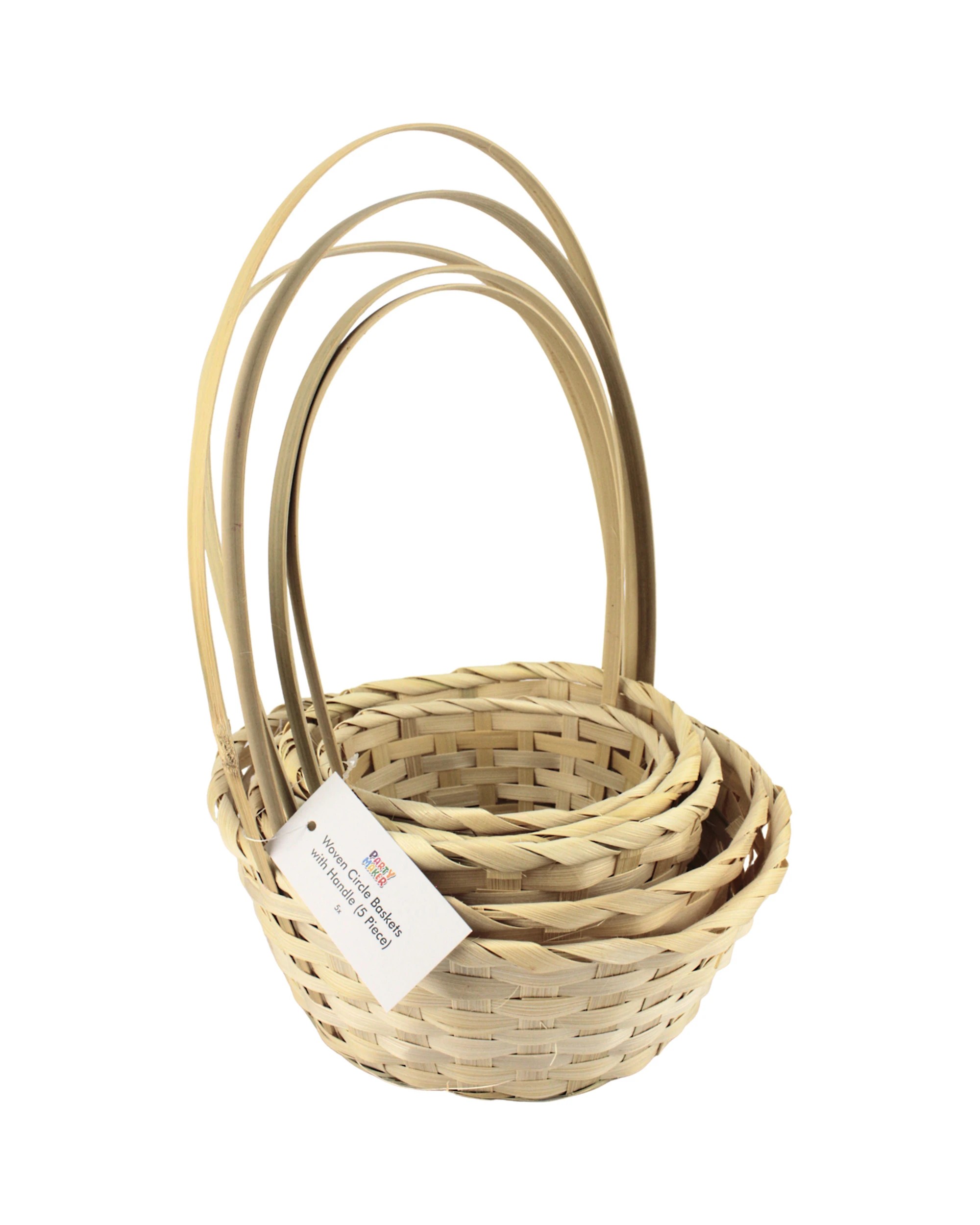 3 Party Maker Bamboo Round Woven Gift Baskets With Handle Set of 5 - Natural, 3 of 3
