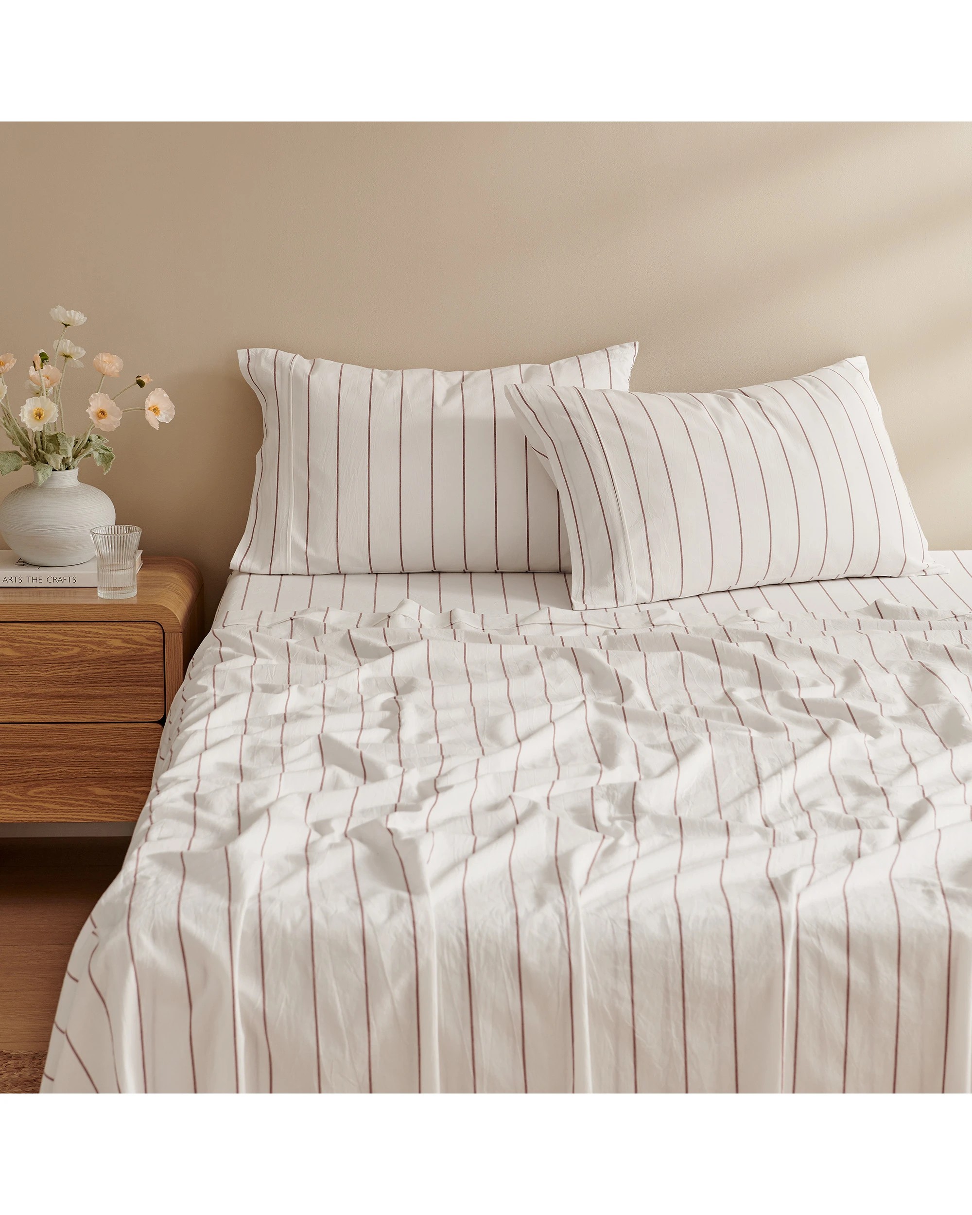 2 Dreamaker Rumi Stripe Washed Cotton Sheet Set - Queen Bed - White with Rust, 2 of 7