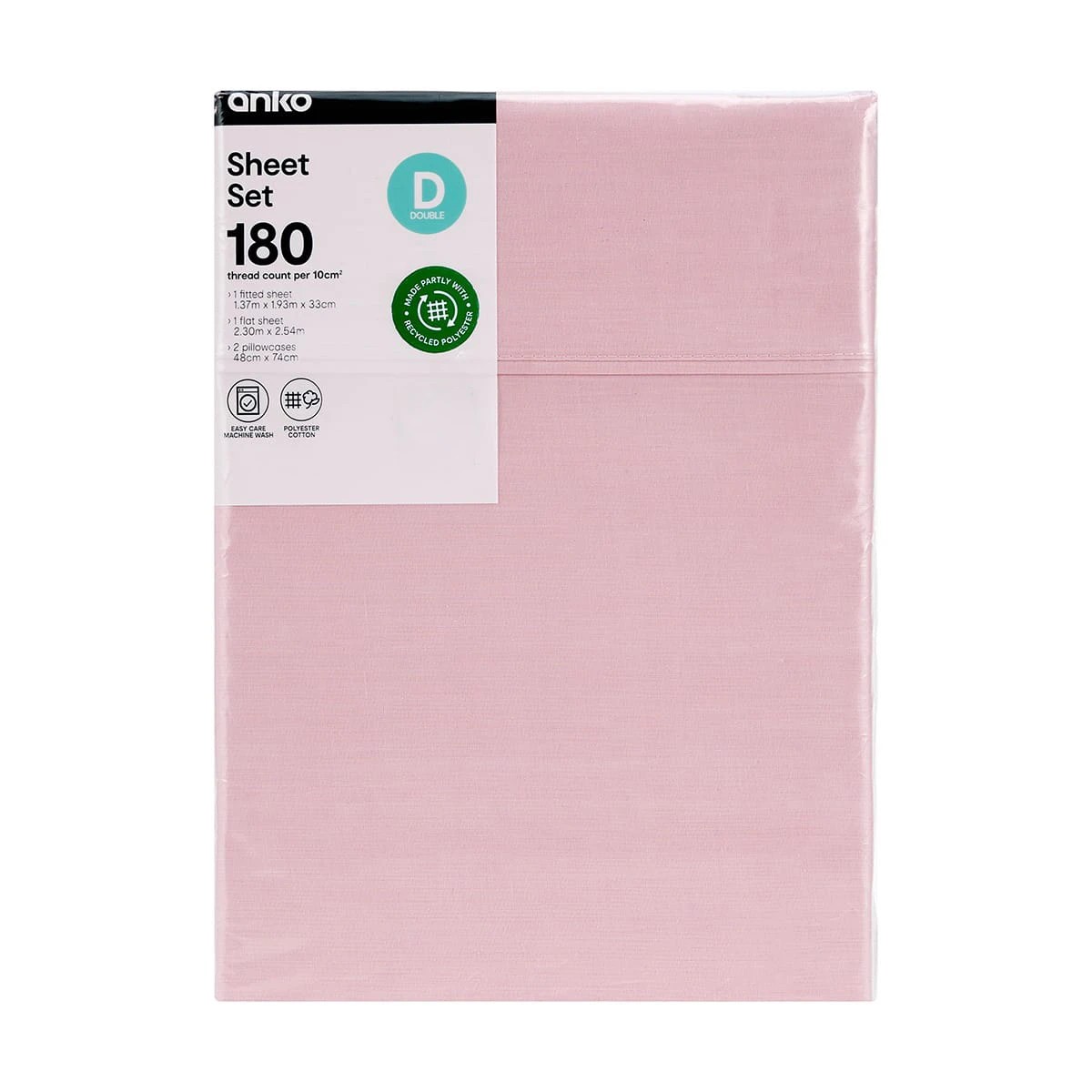 7 180 Thread Count Sheet Set - Double Bed, Pink, 7 of 7