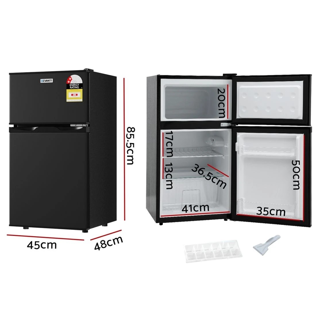 3 Devanti 85L Bar Fridge Mini Freezer Refrigerator - Black, 3 of 7