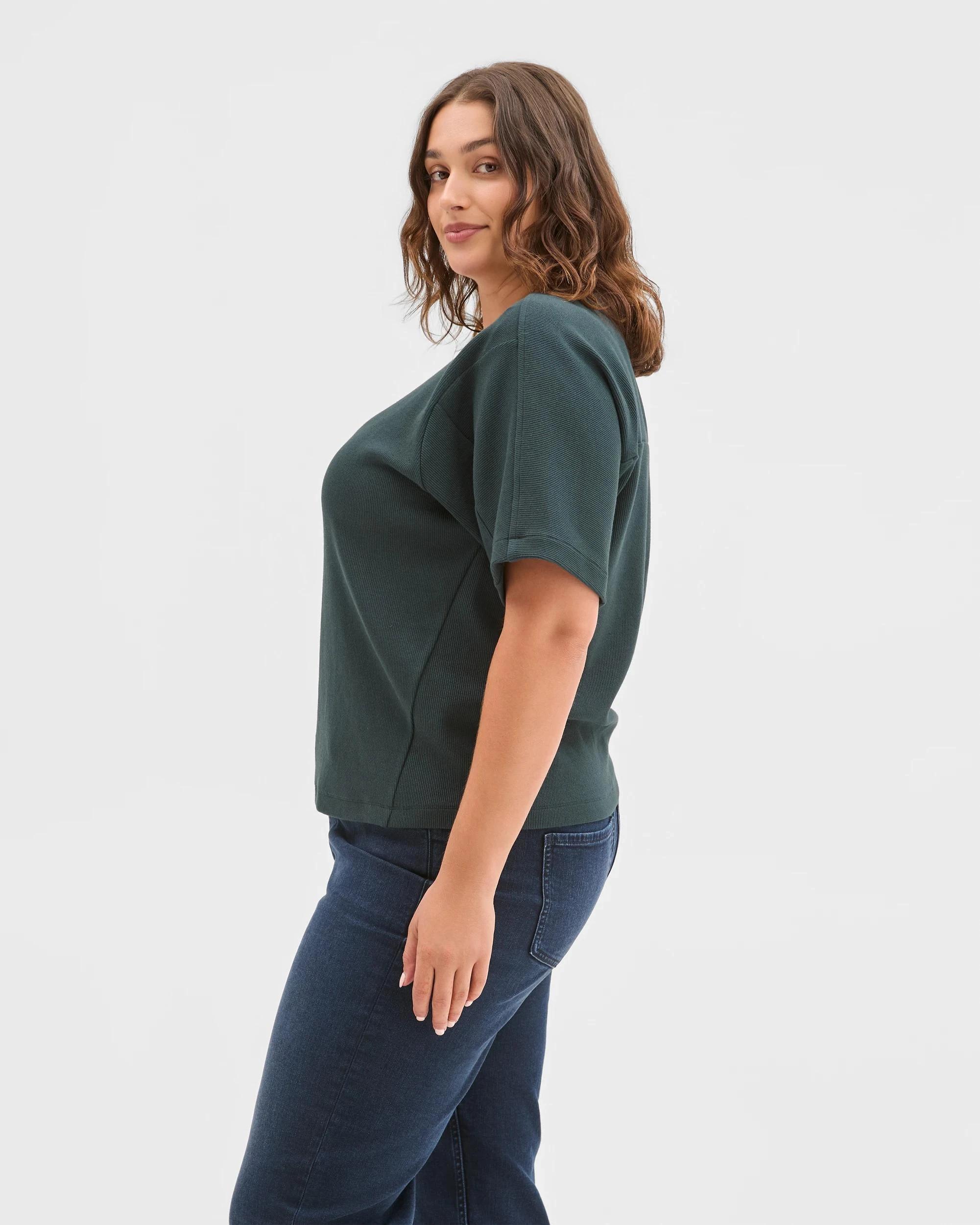 3 Target Curve Plus Size Spliced Boxy Textured T-Shirt MIDNIGHT JADE, 3 of 6