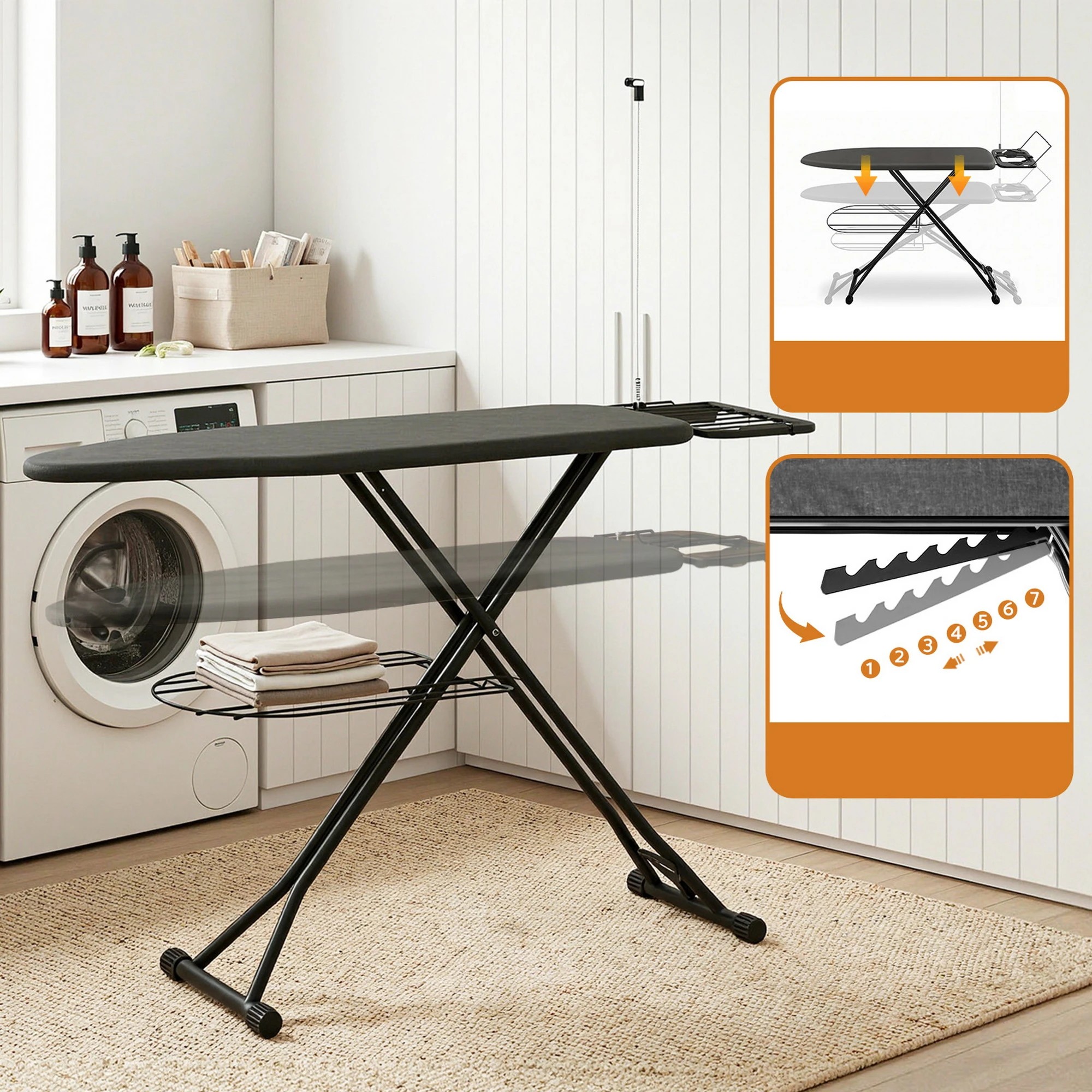 4 Artiss Foldable Ironing Board with Iron Rest Ironing Board for Laundry Room - Grey, 4 of 9