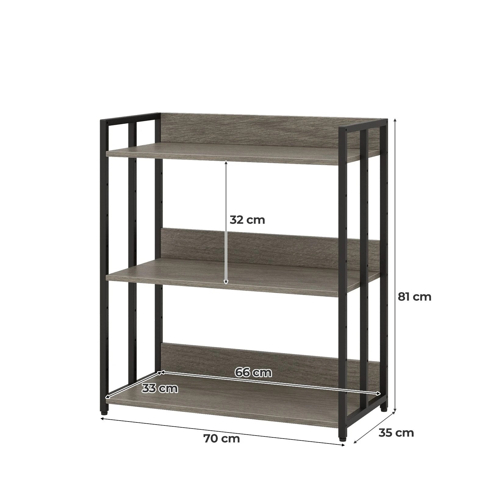 4 Costway 3-Tier Bookshelf Storage Rack Bookcase Metal Display Shelf Adjustable Shelving Unit - Grey, 4 of 4