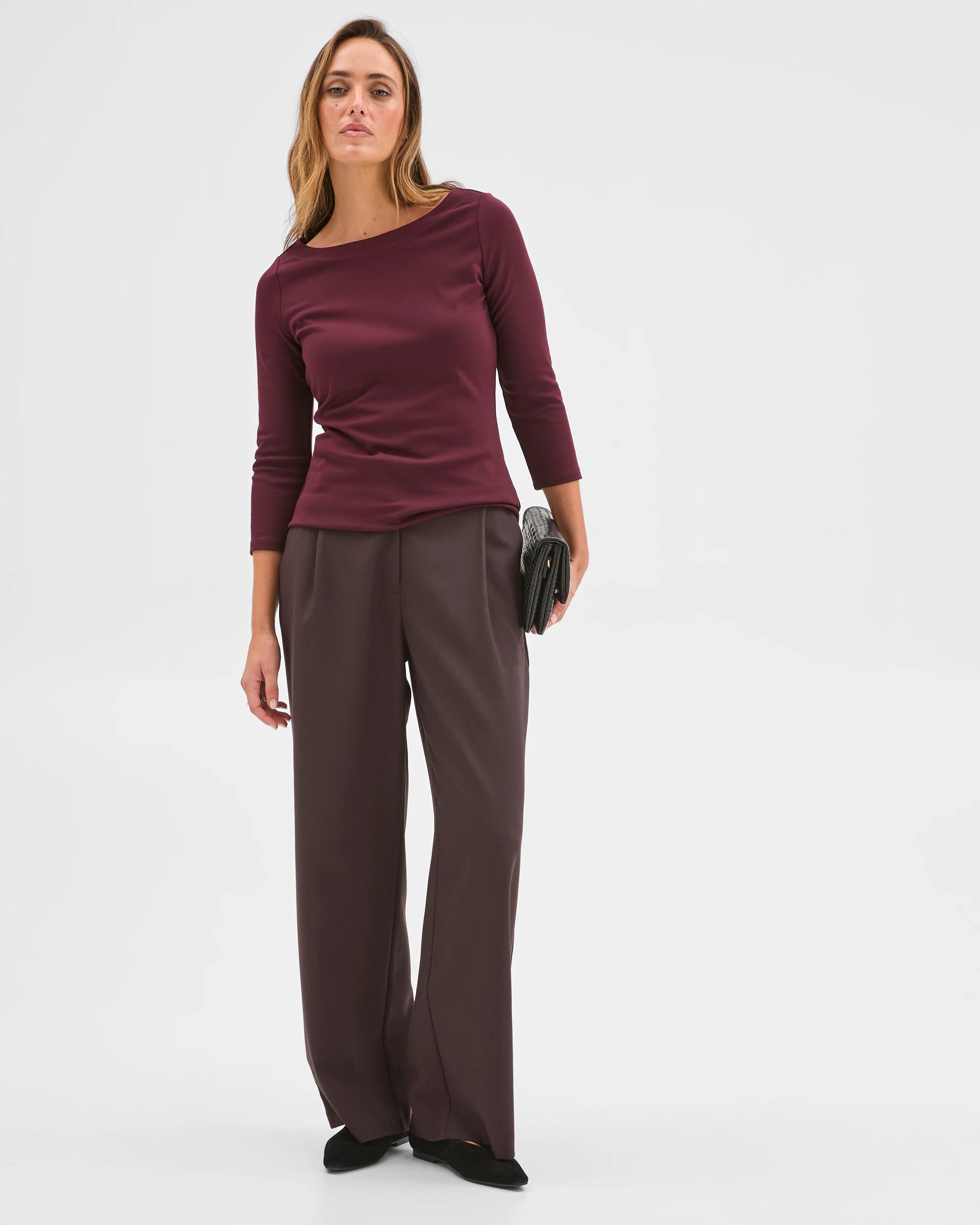 1 Preview 3/4 Sleeve Boat Neck Ponte T-Shirt PINOT, 1 of 6