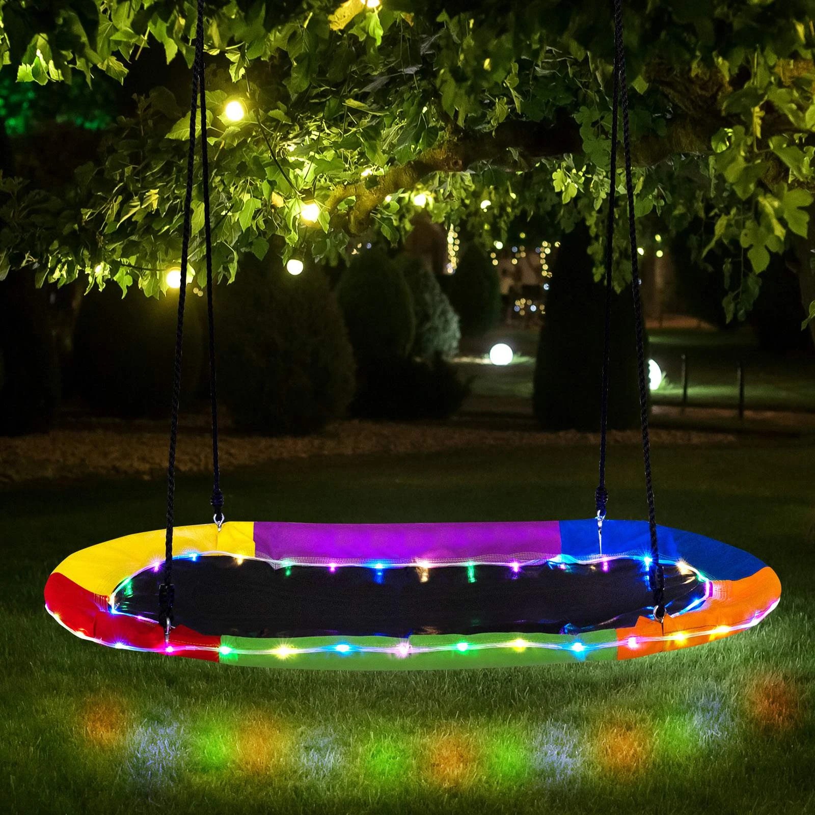 2 Costway 150cm Tree Swing Oval-Shaped Seat Oxford Outdoor Steel Frame Saucer Swing - Multi, 2 of 2