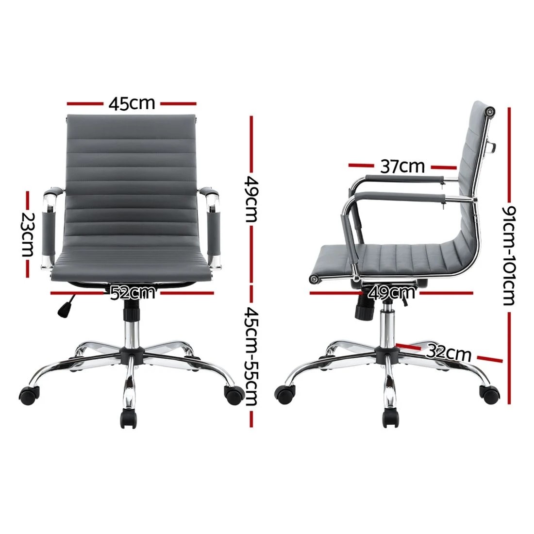 3 Artiss Office Chair Conference Chairs PU Leather Mid Back - Grey, 3 of 7