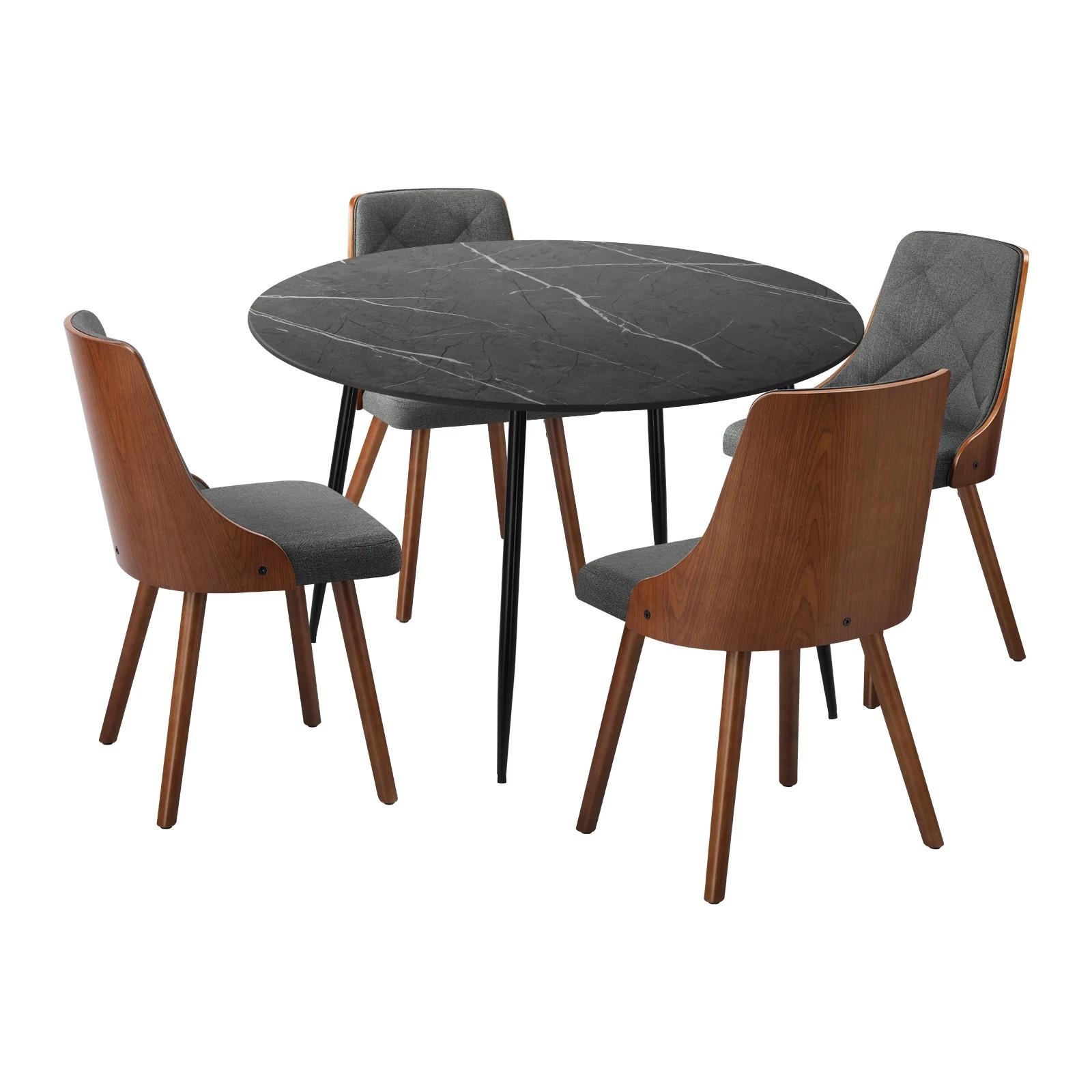 1 Oikiture 110cm Round Dining Table with 4PCS Dining Chairs Faux Linen - Grey, 1 of 9