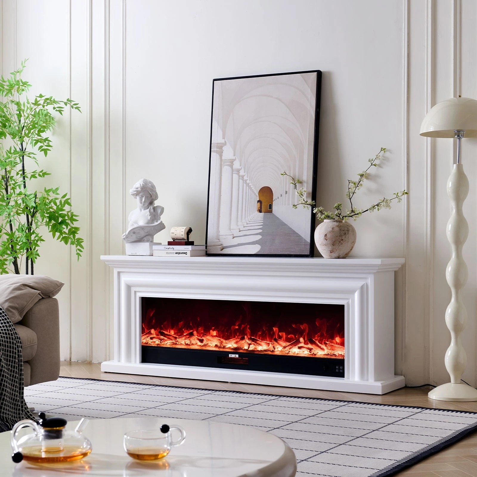8 Moda Living Verona 60 inch Electric Fireplace Heater White Mantel Suite - White, 8 of 8