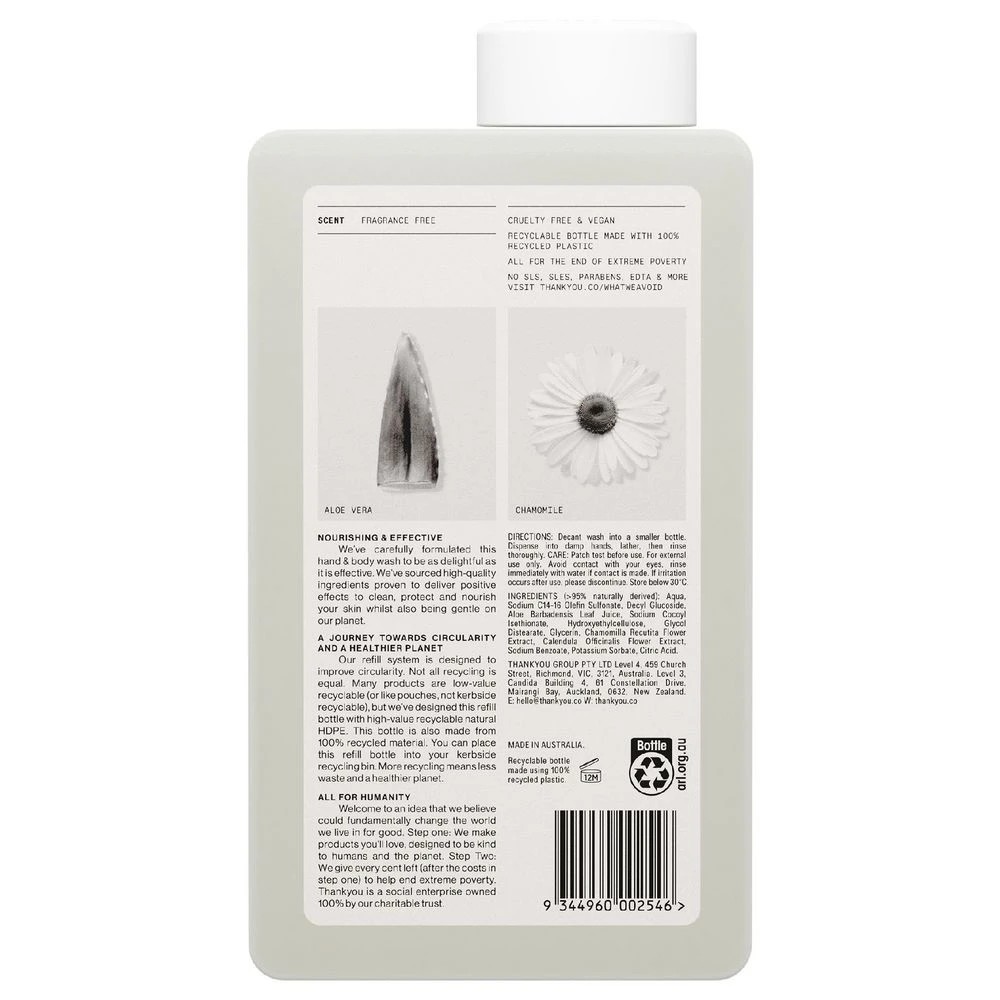 3 Thankyou Hand & Body Wash Fragrance Free Refill 1L, 3 of 3