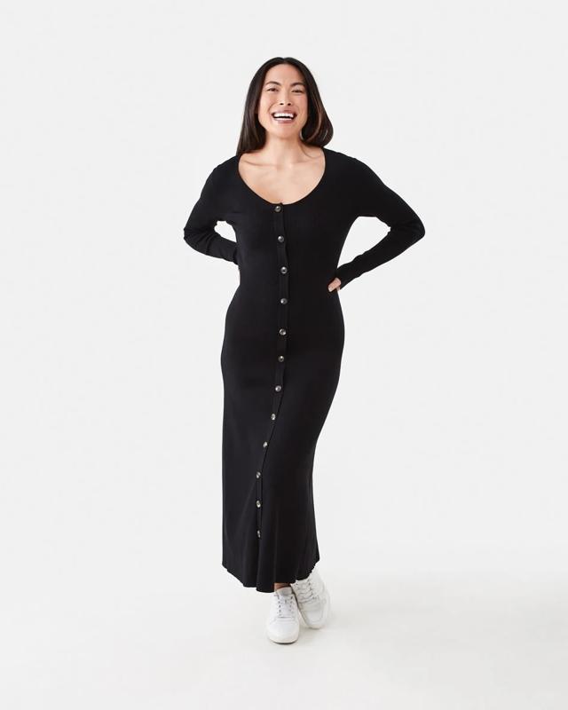 Long Sleeve Button Through Knit Maxi D