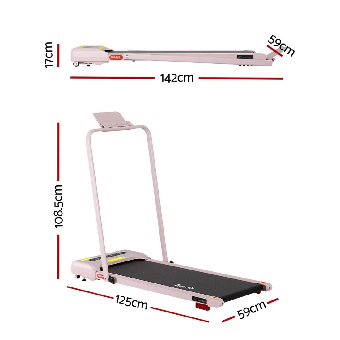 2 Everfit Treadmill Electric Walking Pad Incline Under Desk 380mm - Pink, 2 of 10