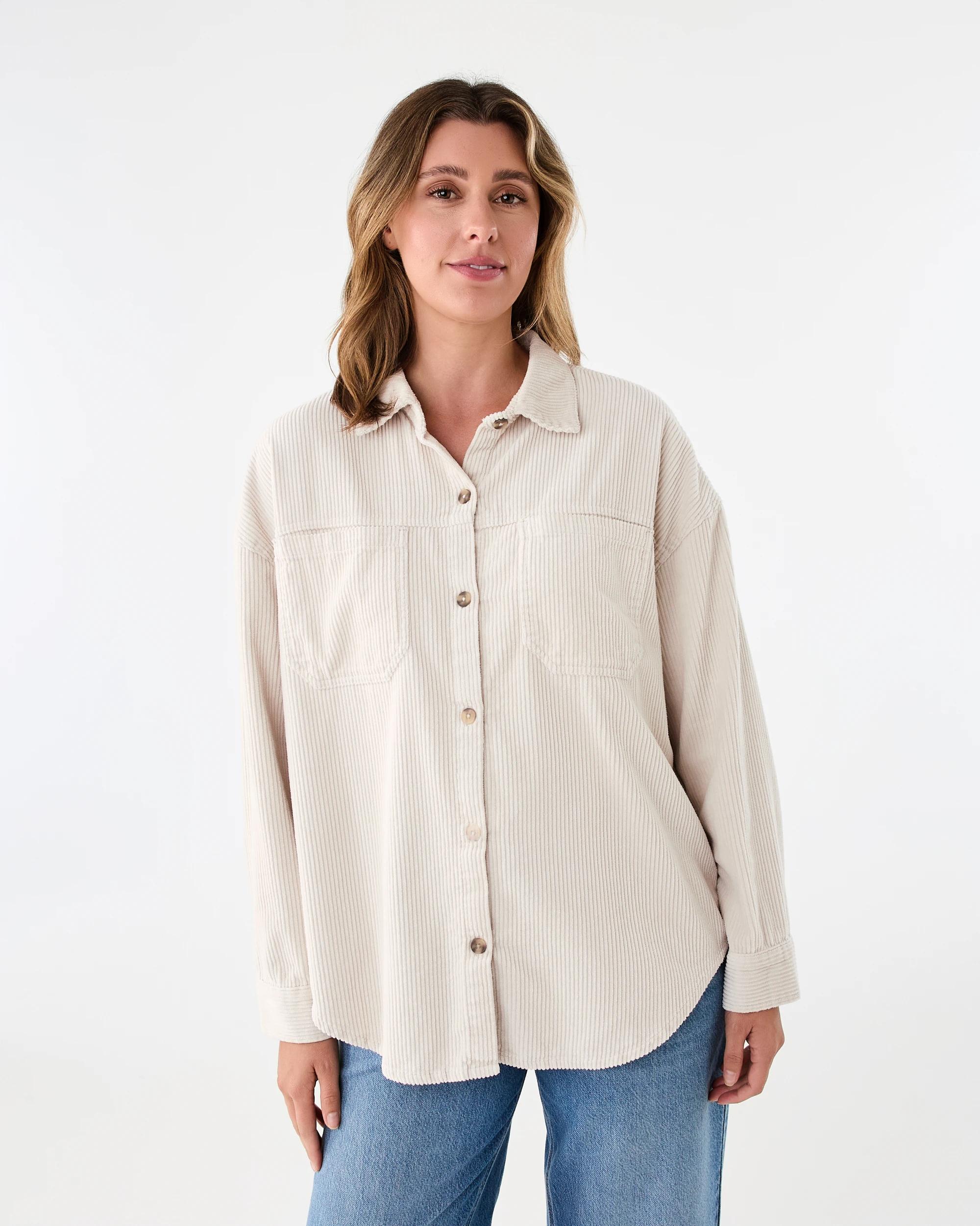 1 Long Sleeve Corduroy Shirt Lt Stone, 1 of 8