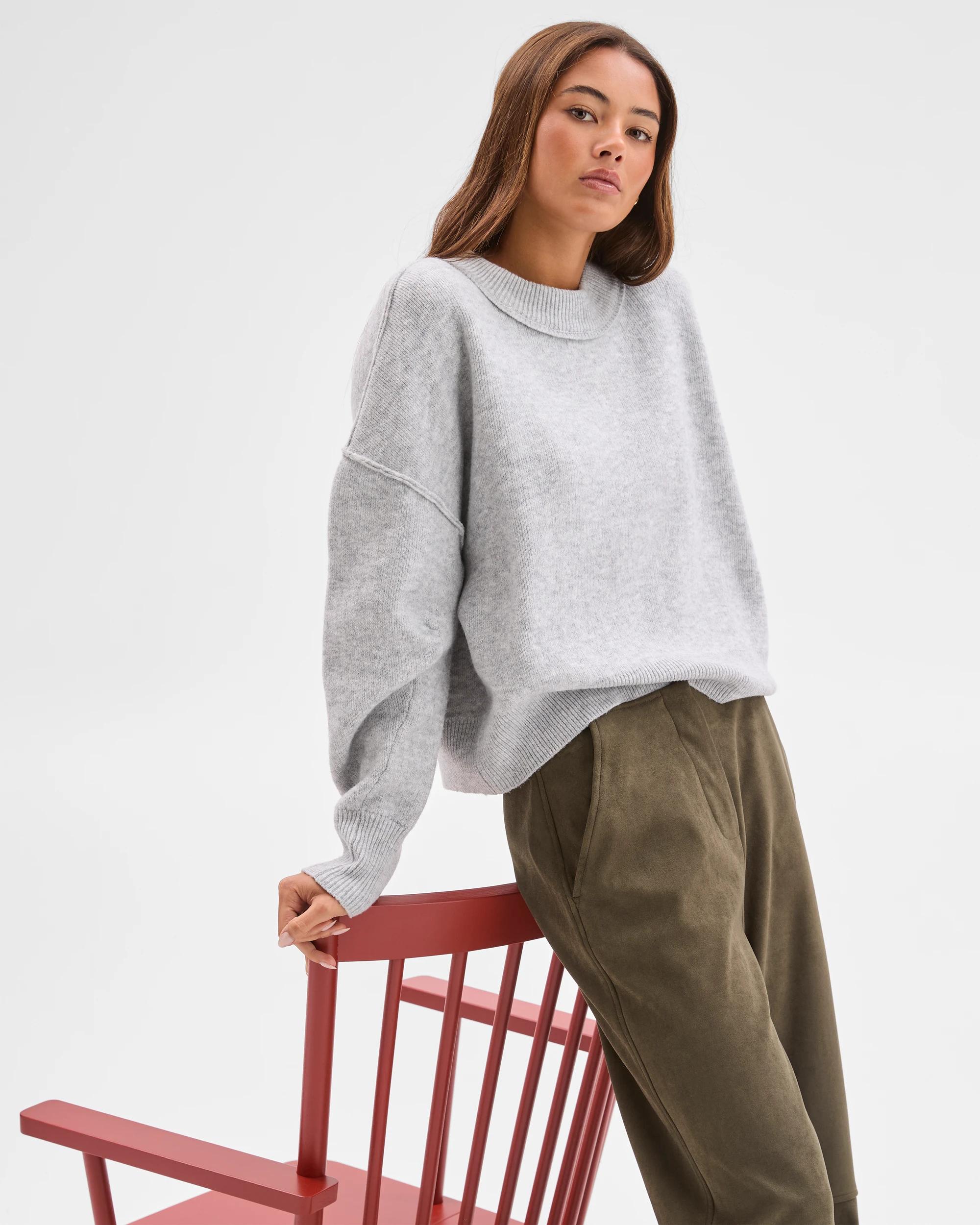 1 Lily Loves Sleeve Detail Knit Jumper GREY MARLE, 1 of 6