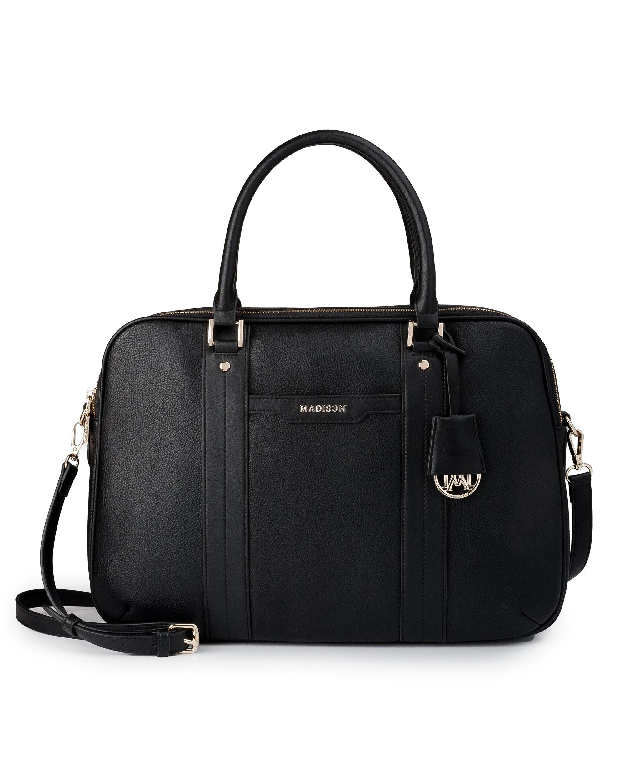1 Madison Accessories Trudi Double Zip Top Laptop Work Bag BLACK, 1 of 7