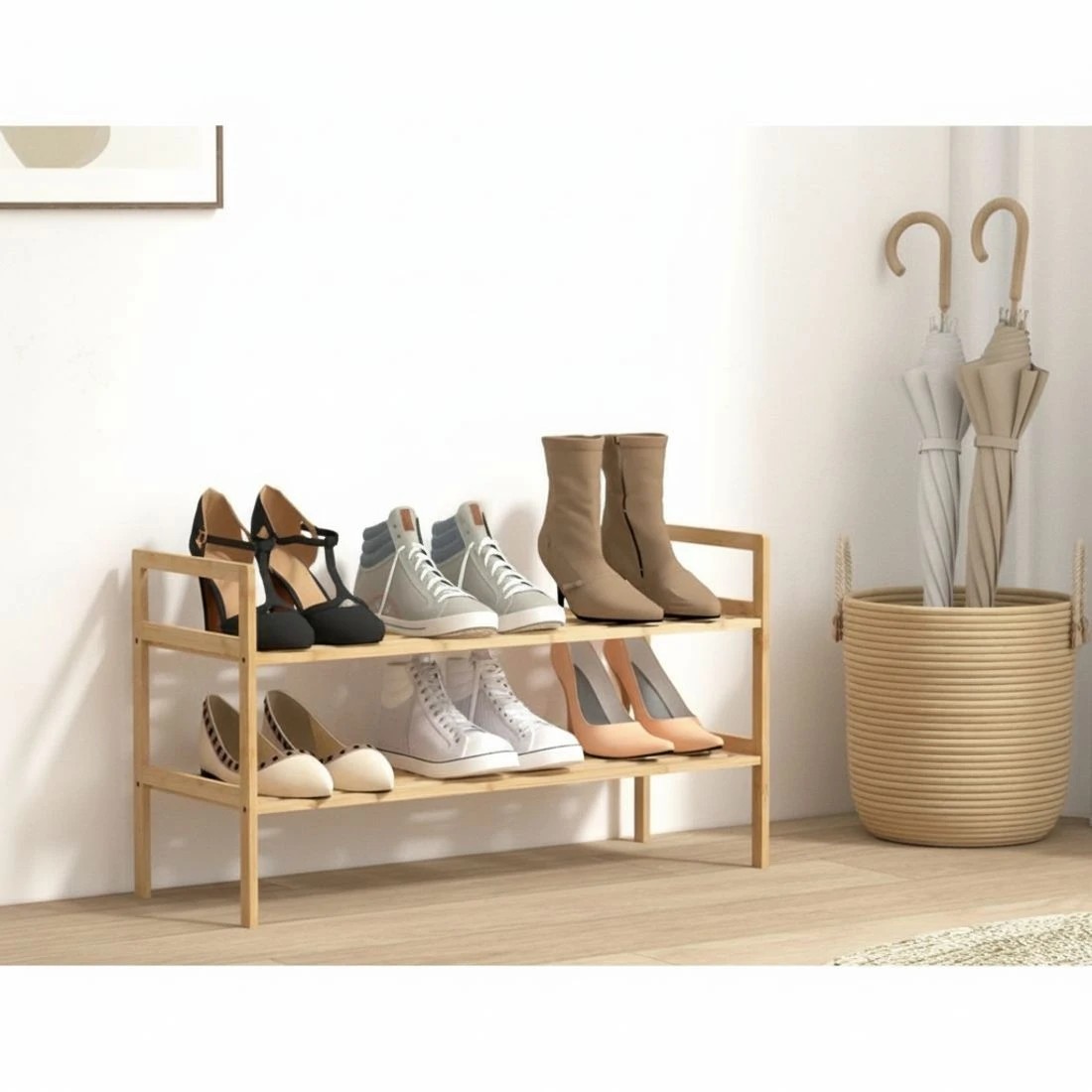 6 Artiss Shoe Rack Cabinet Bamboo Storage Organiser - Brown, 6 of 7