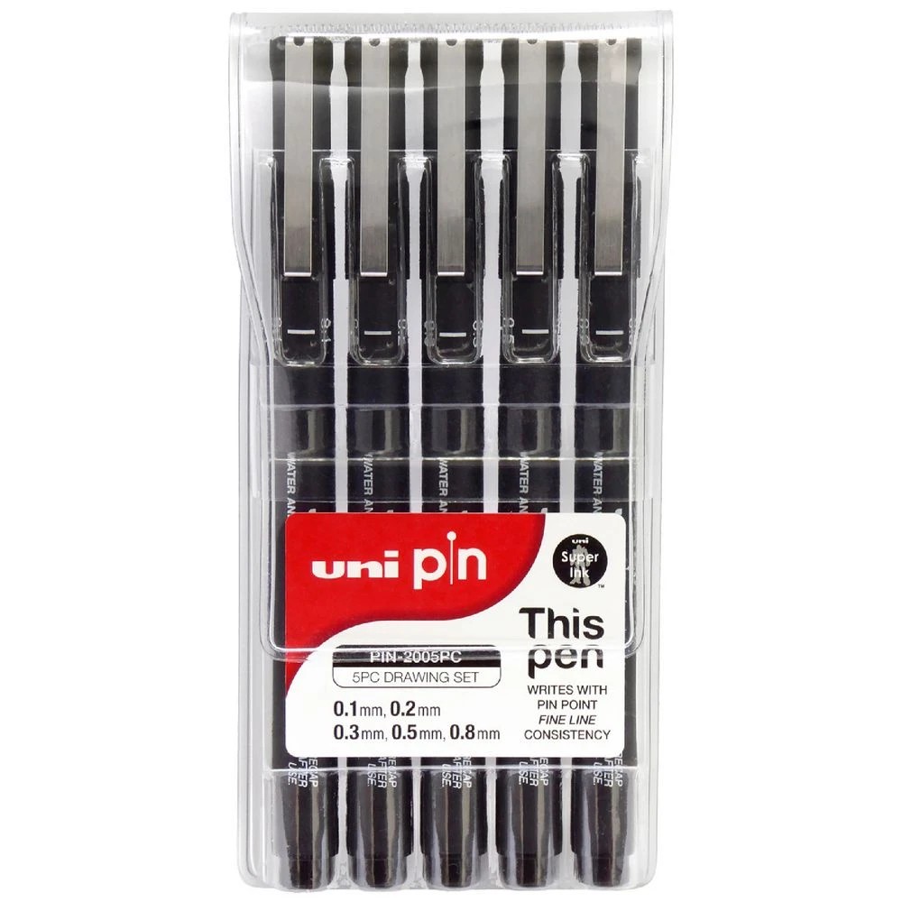 1 Uni Pin Fineliners Assorted Nibs Black 5 Pack, 1 of 3