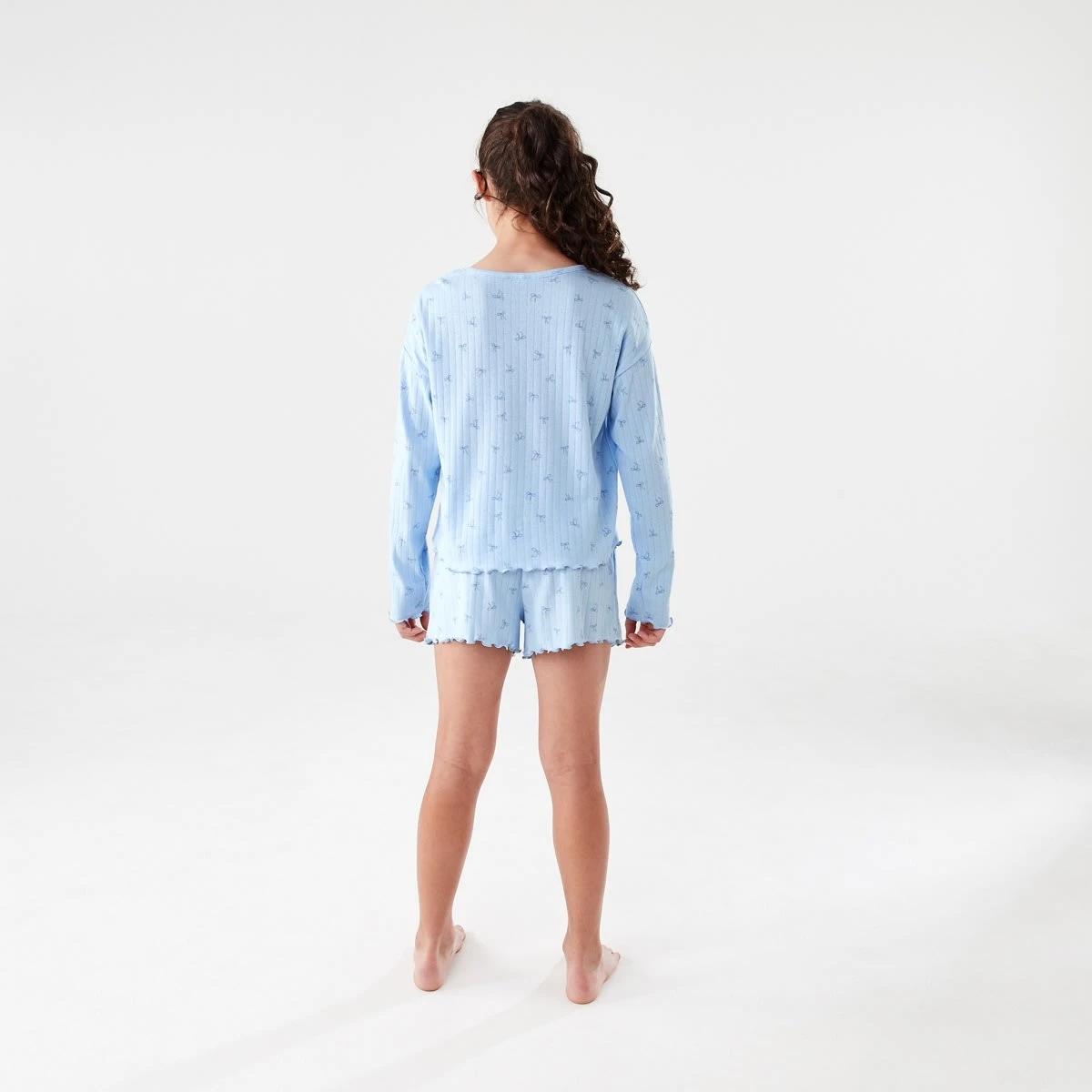 7 Long Sleeve Pointelle Pyjama Set Blu Bows, 7 of 9