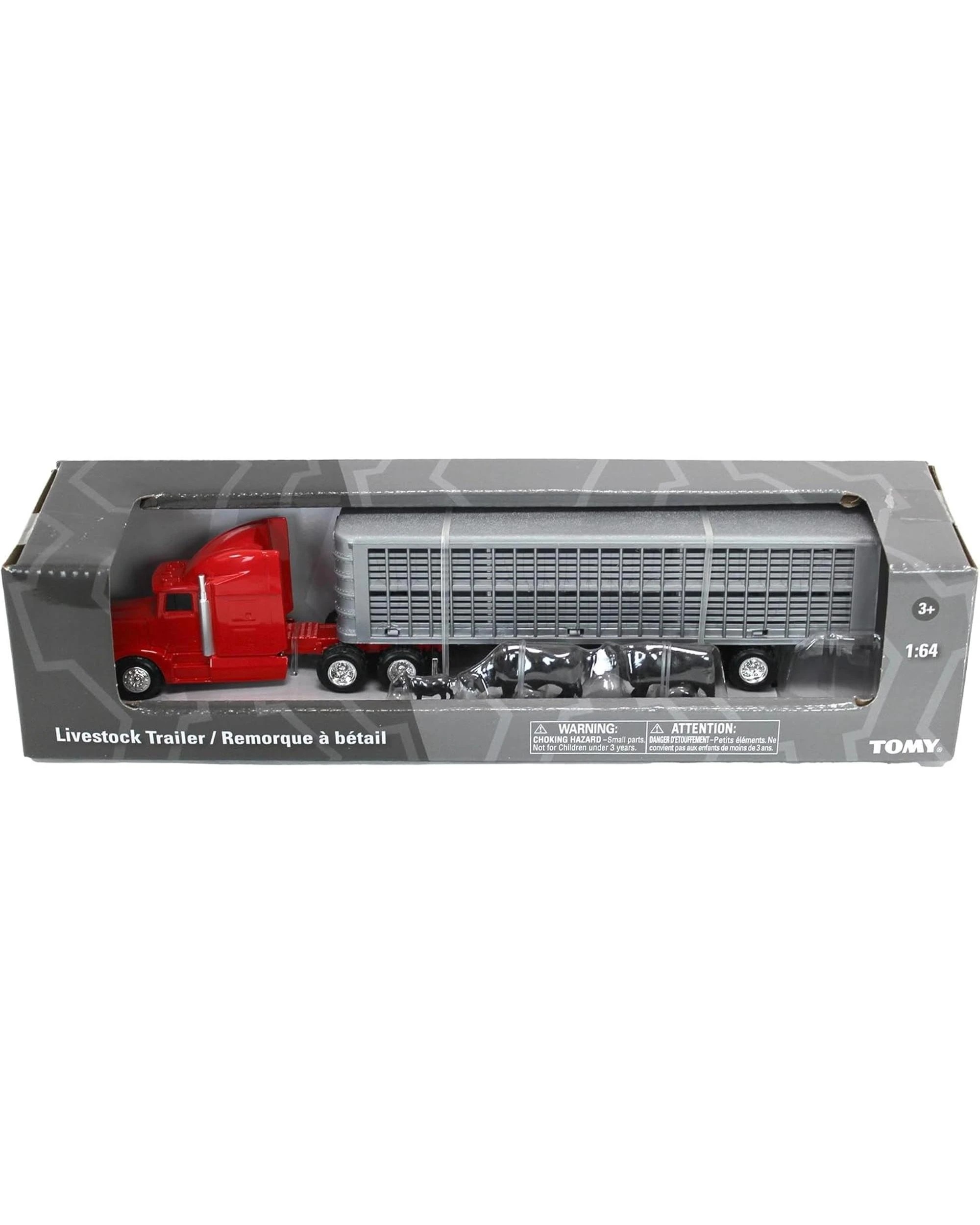 1 TOMY ERTL Red Semi Truck with Cattle Livestock and Trailer 1:64 Scale, 1 of 5